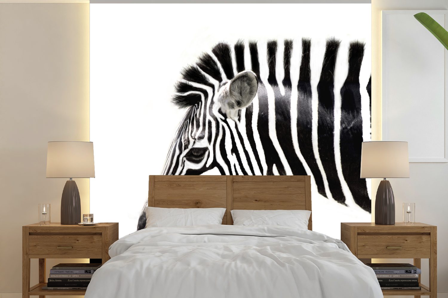 MuchoWow Fototapete Schlafzimmer, bedruckt, Wandtapete (5 Tapete - Wohnzimmer - Vinyl Weiß, Matt, Tiere oder Zebra St), für