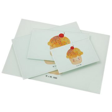 Mr. & Mrs. Panda Servierbrett Cupcake - Weiß - Geschenk, Gute Laune, Motivation Sprüche, Glasschnei, Premium Glas, (1-St), Gravierte Motive