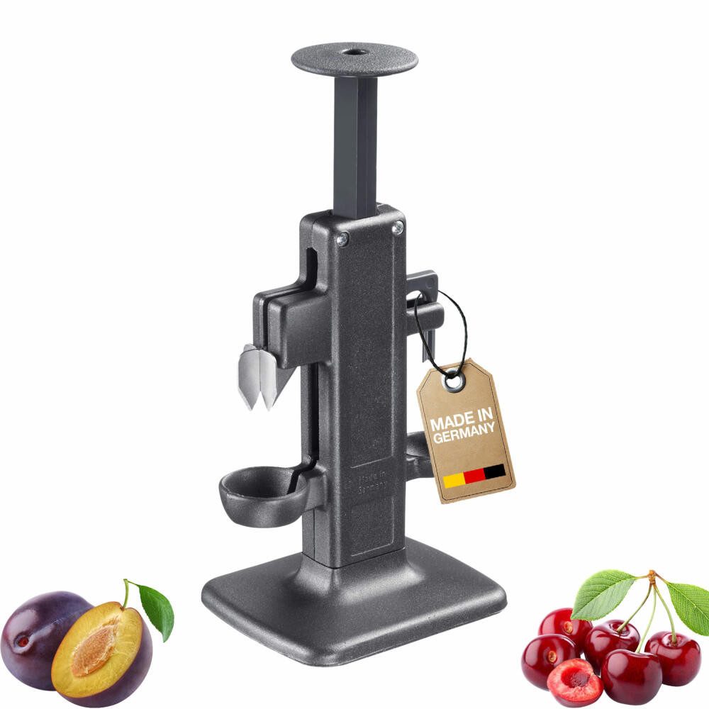 WESTMARK Entsteiner Kombi, Kirschen- und Pflaumenentsteiner, Steinex-Combi, Black Edition, Aluminium, ABS, Edelstahl, Made in Germany, BPA-frei, lebensmittelecht