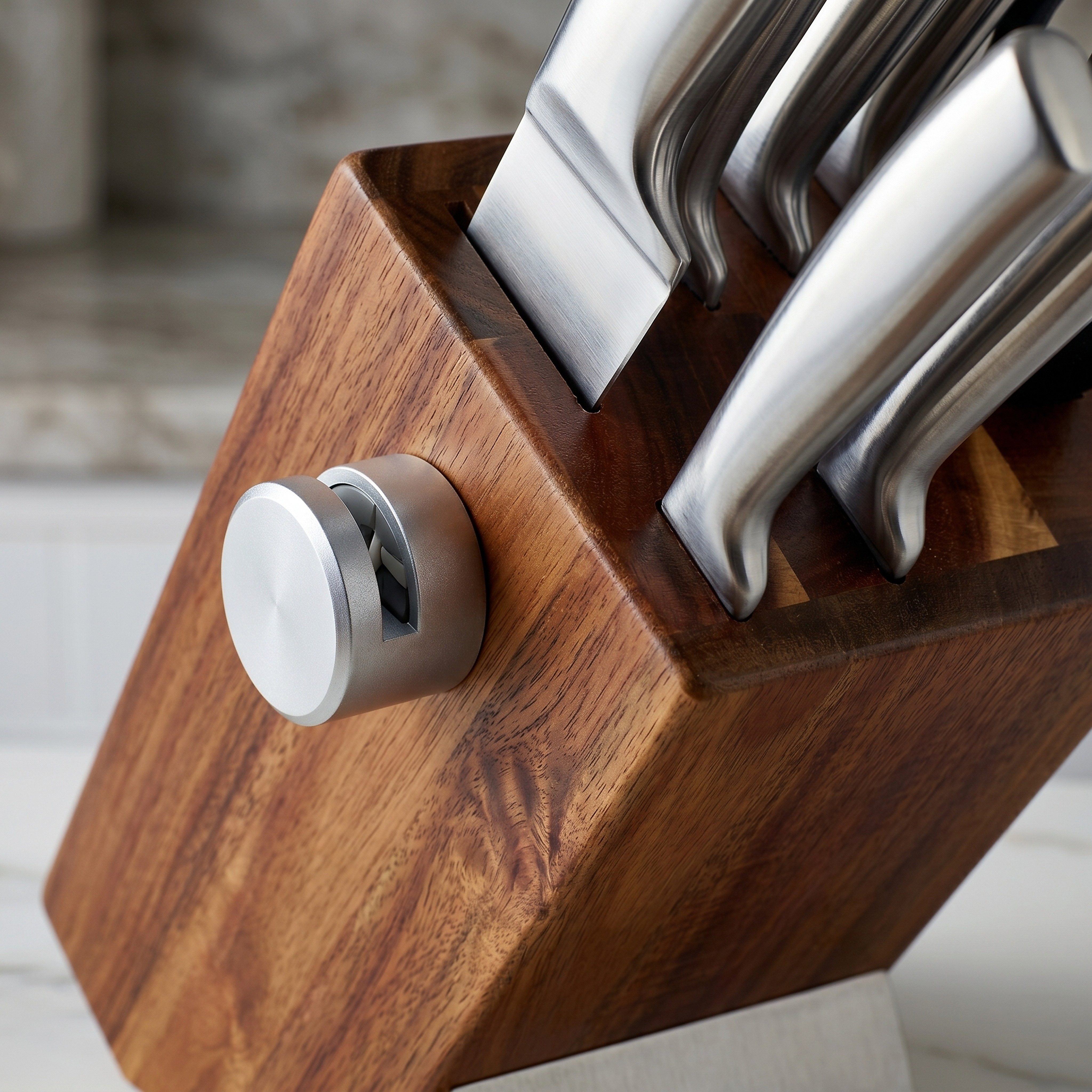 Arendo Messerblock 6-teilig mit Holzblock & Edelstahl Messern, inkl. Schärfer und Schere (7tlg), Keramik-Messerschärfer, ergonomisch geformte Griffe, spülmaschinenfest