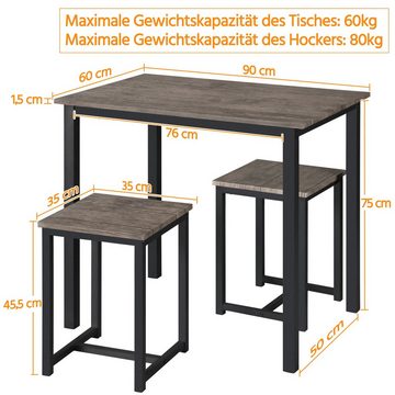 Yaheetech Essgruppe, Bartisch-Set, Stehtisch mit 2 Barhockern Holz