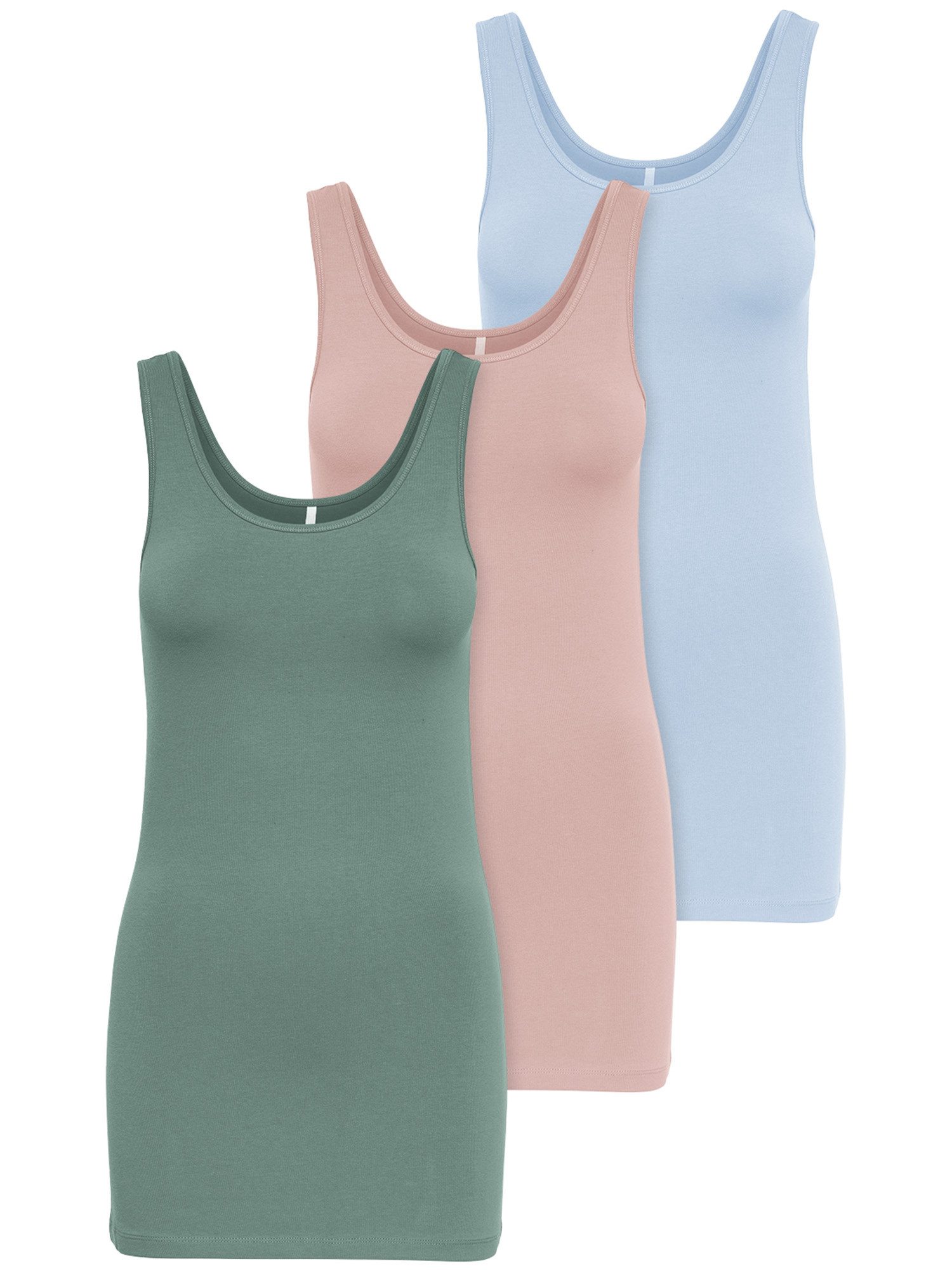 ONLY Tanktop Live Love (3-tlg) Lange Tops, elastische Baumwollqualität