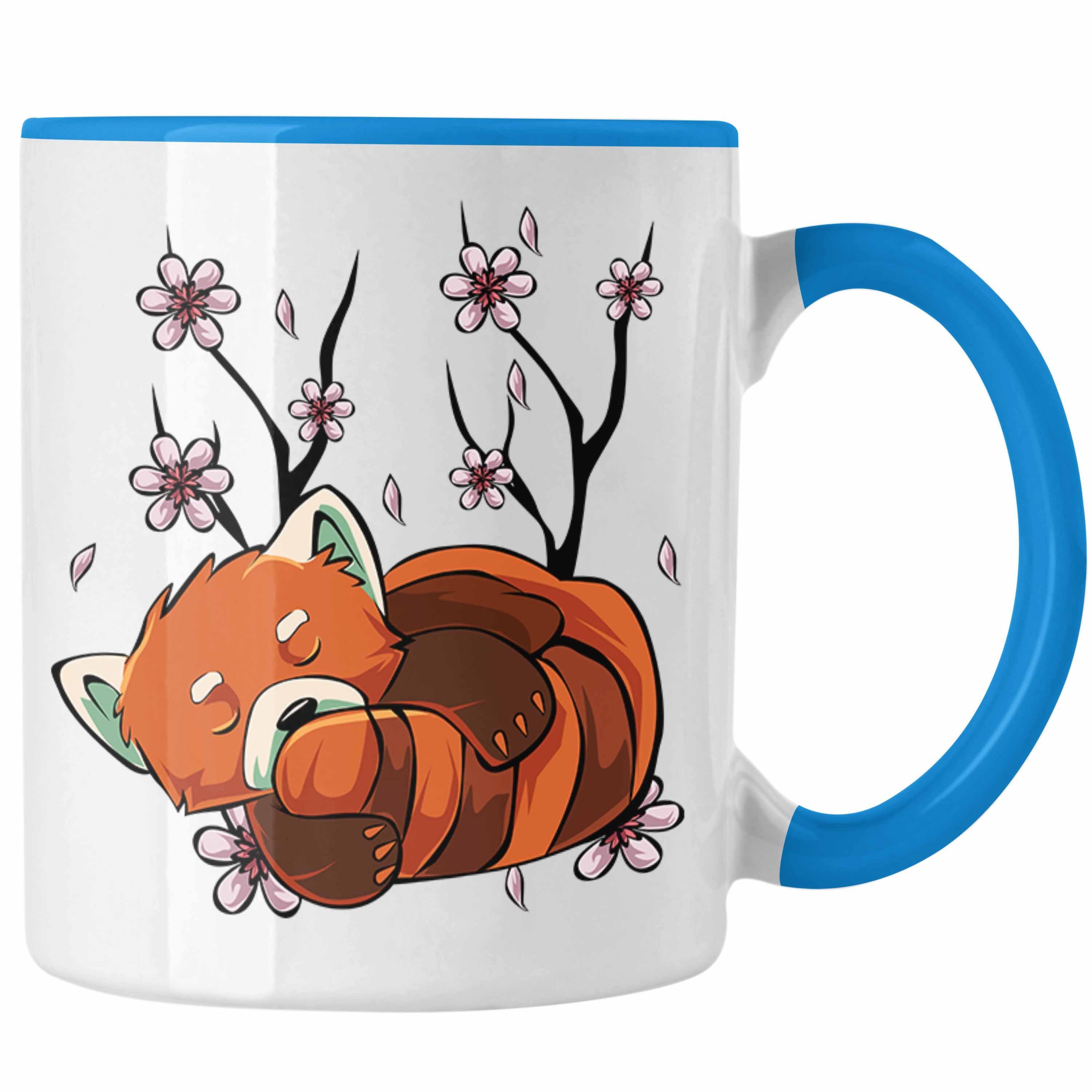 Trendation Tasse Lustige Roter Panda Tasse - Ein süßes Geschenk für Panda-Liebhaber Blau