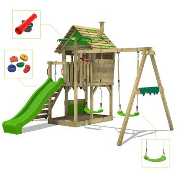 FATMOOSE Spielturm JungleJumbo mit Schaukel, langer Rutsche und Spielhaus, 10-jährige Garantie*, riesieger integrierter Sandkasten
