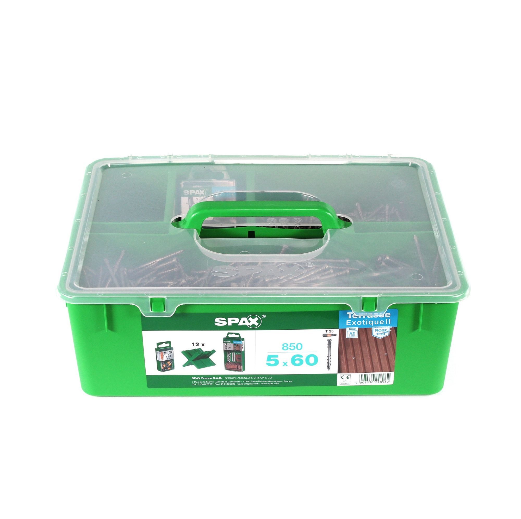 SPAX Spreizdübel Green Box Terrasse 5 x 60 Schrauben Set Edelstahl 25-28 m² (50000090