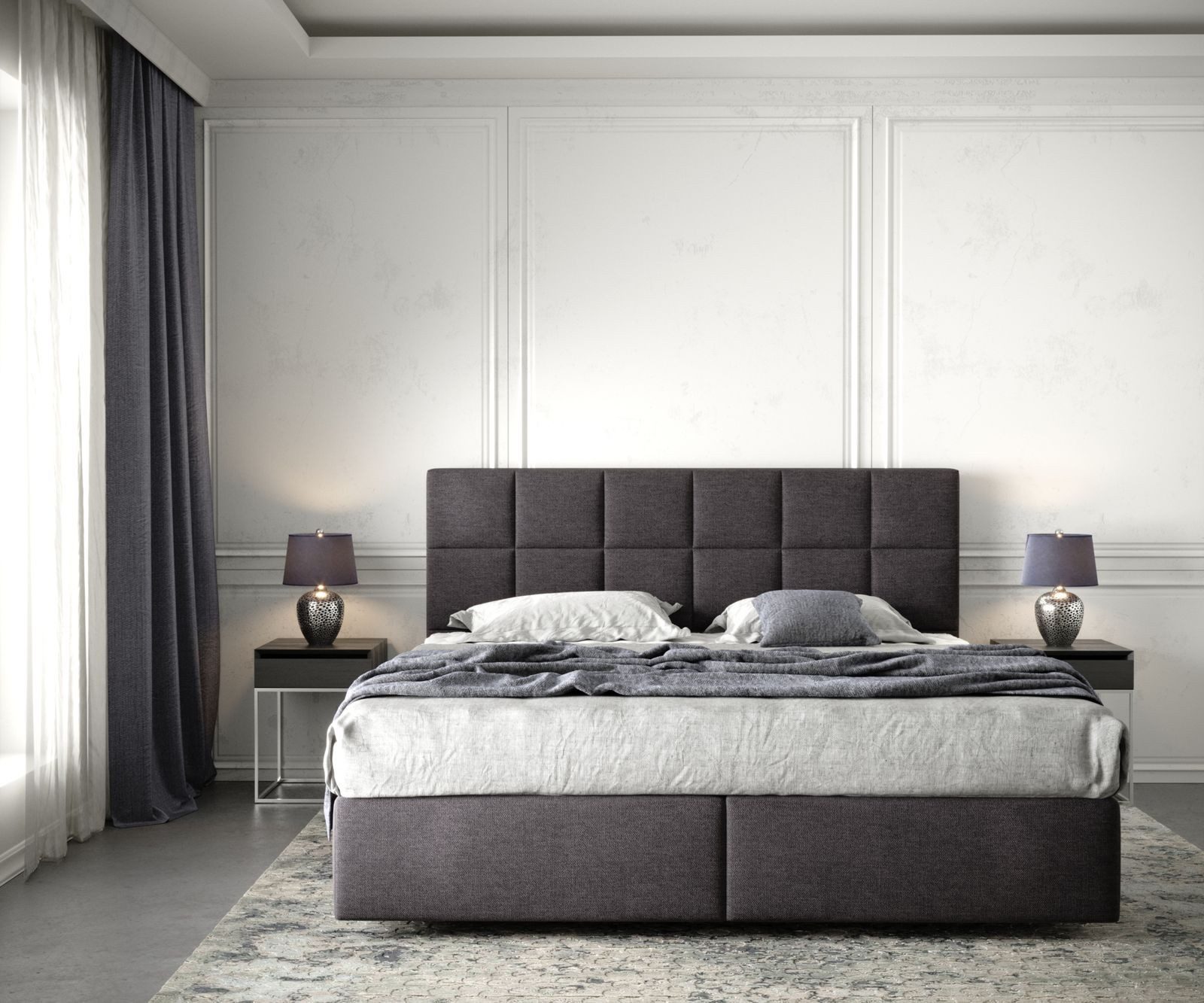 DELIFE Boxspringbett Dream-Fine, Mikrofaser Schwarz 180x200 cm mit Matratze und Topper