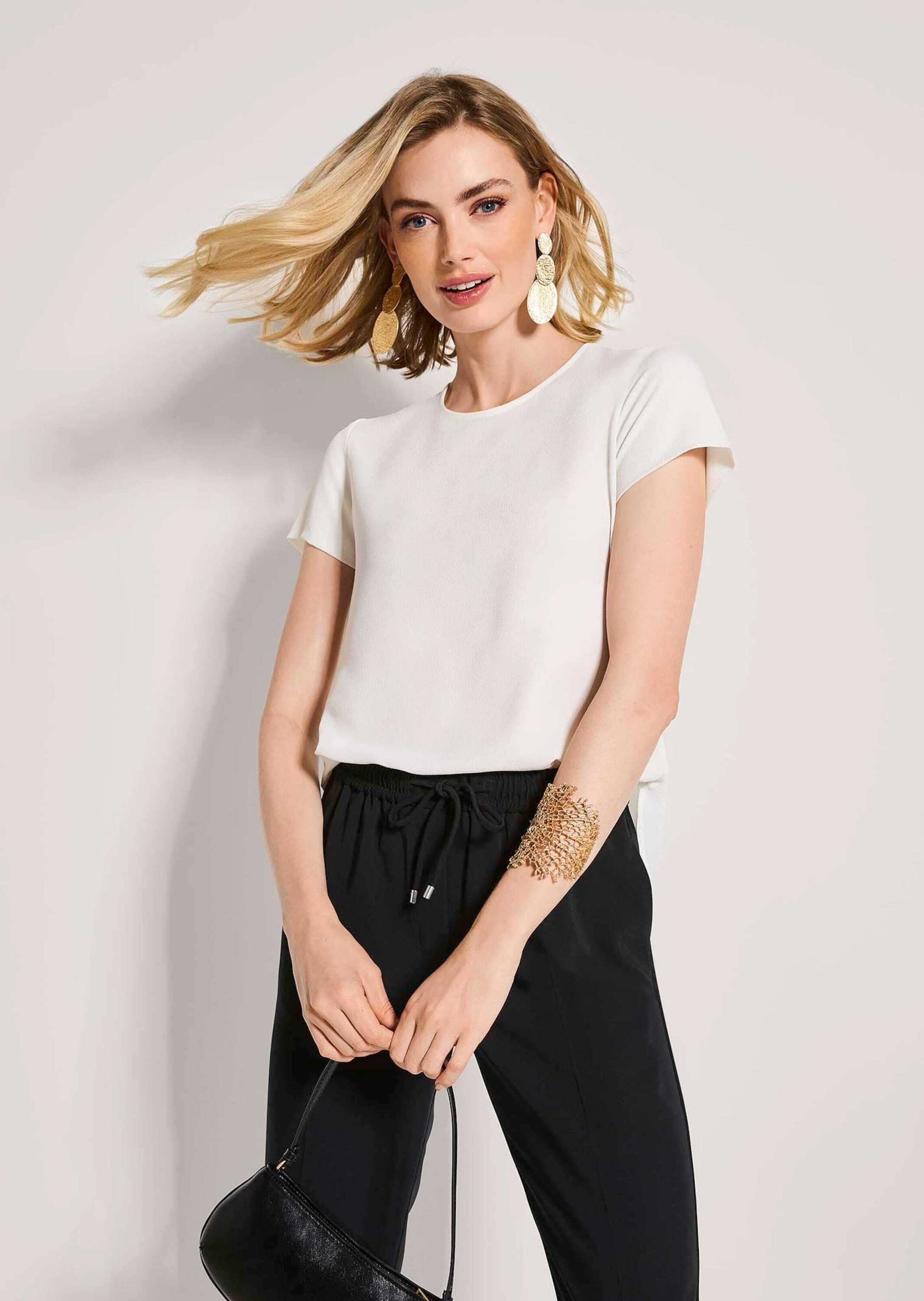 MADELEINE Shirtbluse Sommerbluse mit Reißverschluss Schlichtes Jerseyshirt mit Rundhalsausschnitt und Kurzarm