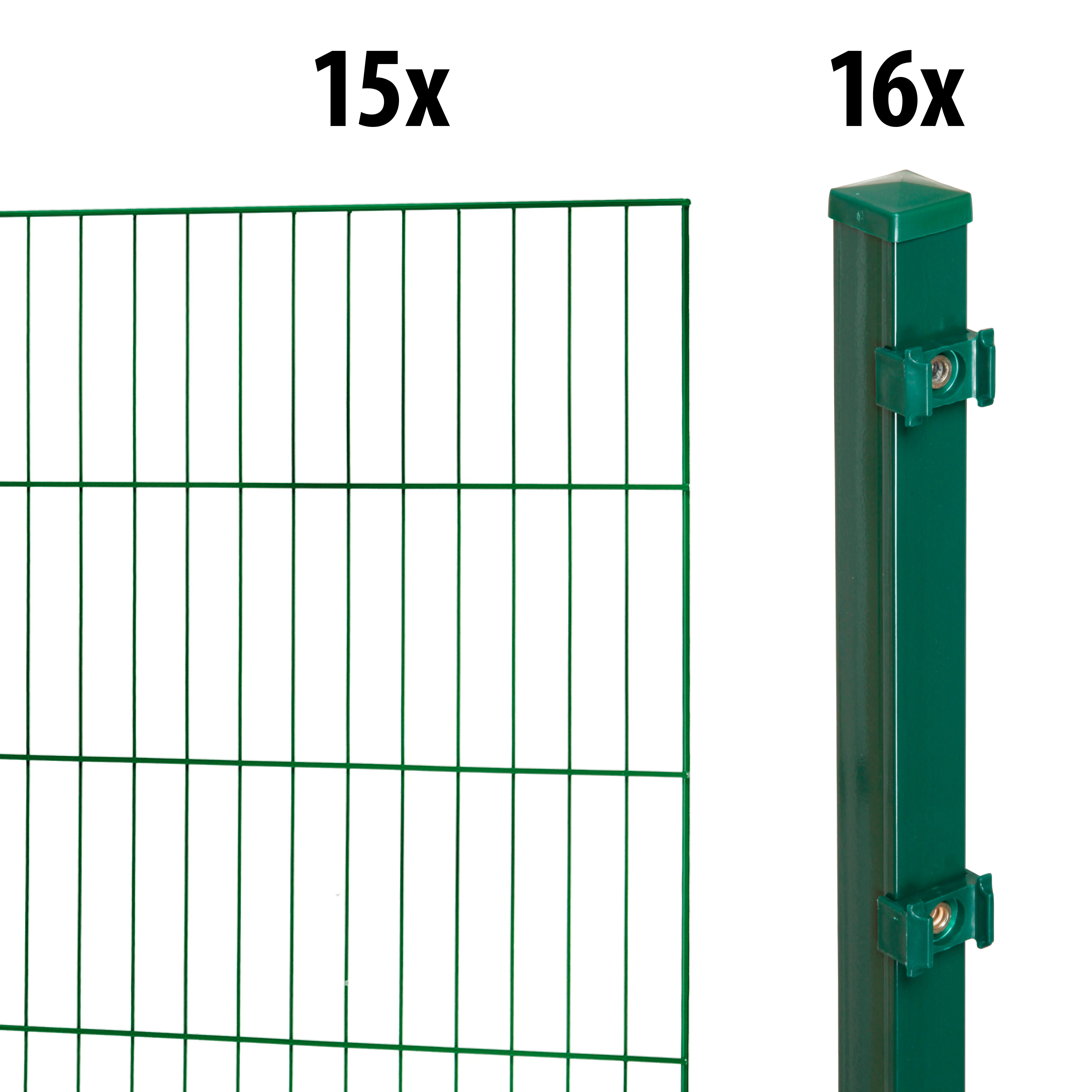 GARDEN 'N' MORE Einstabmattenzaun Standard, (31-St), 15 Elemente für 30 m, LxH: 200 x 125 cm, mit 16 Pfosten