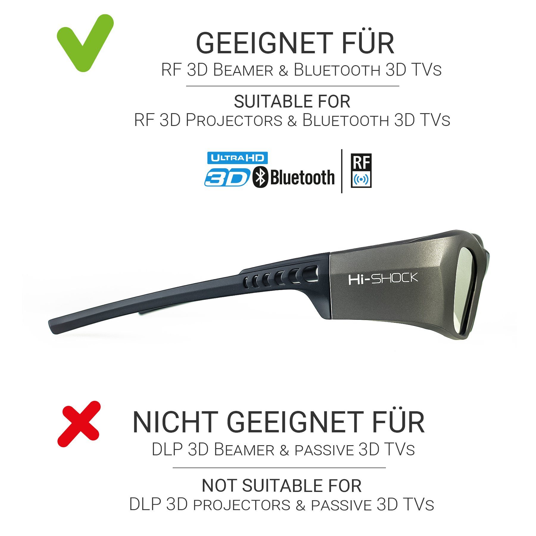 Oxid für Shutterbrille - 39g TVs Sony, Diamond, 3D-Brille Aktive RF LG Panasonic, Bluetooth wiederaufladbar, 3D Samsung, von Hi-SHOCK /