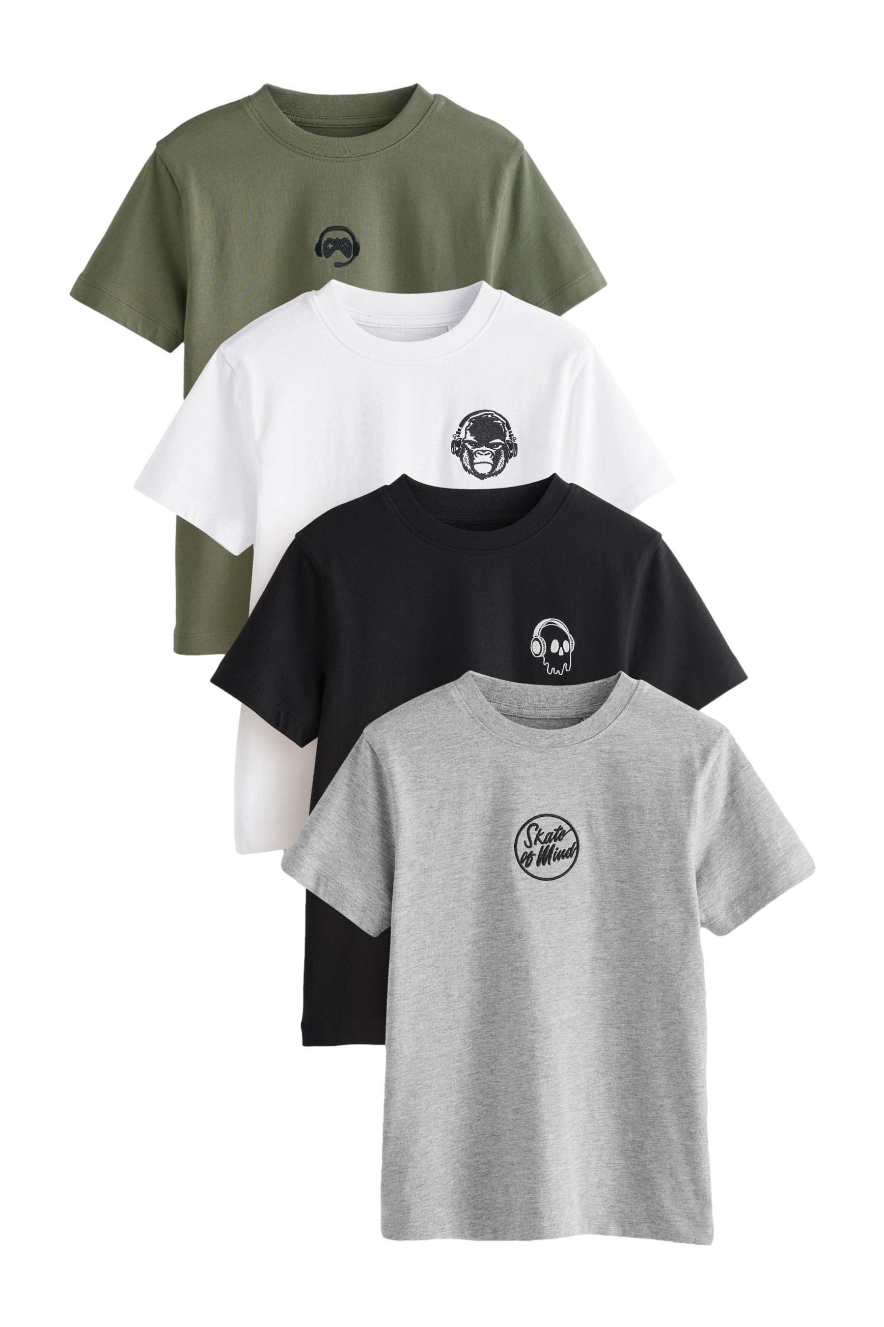 T-Shirt T-Shirts mit Sign Off-Stickerei im 4er-Pack