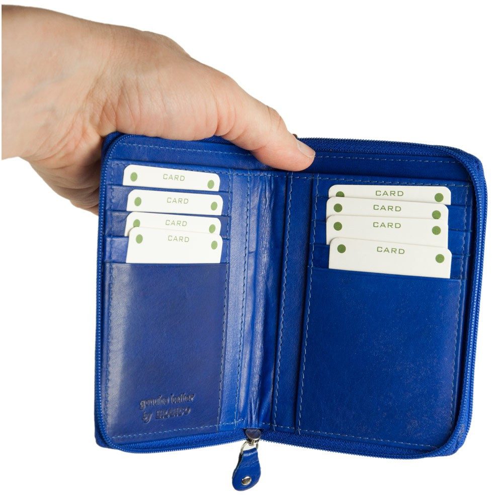 BRANCO Geldbörse Große Damen-Geldbörse / Portemonnaie, Leder, Azur-Blau, Branco 230