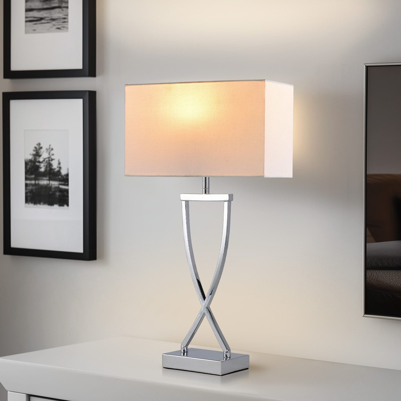 STANBOW Tischleuchte Tischlampe aus Metall mit Leinenschirm im Modern-Stil, günstig online kaufen