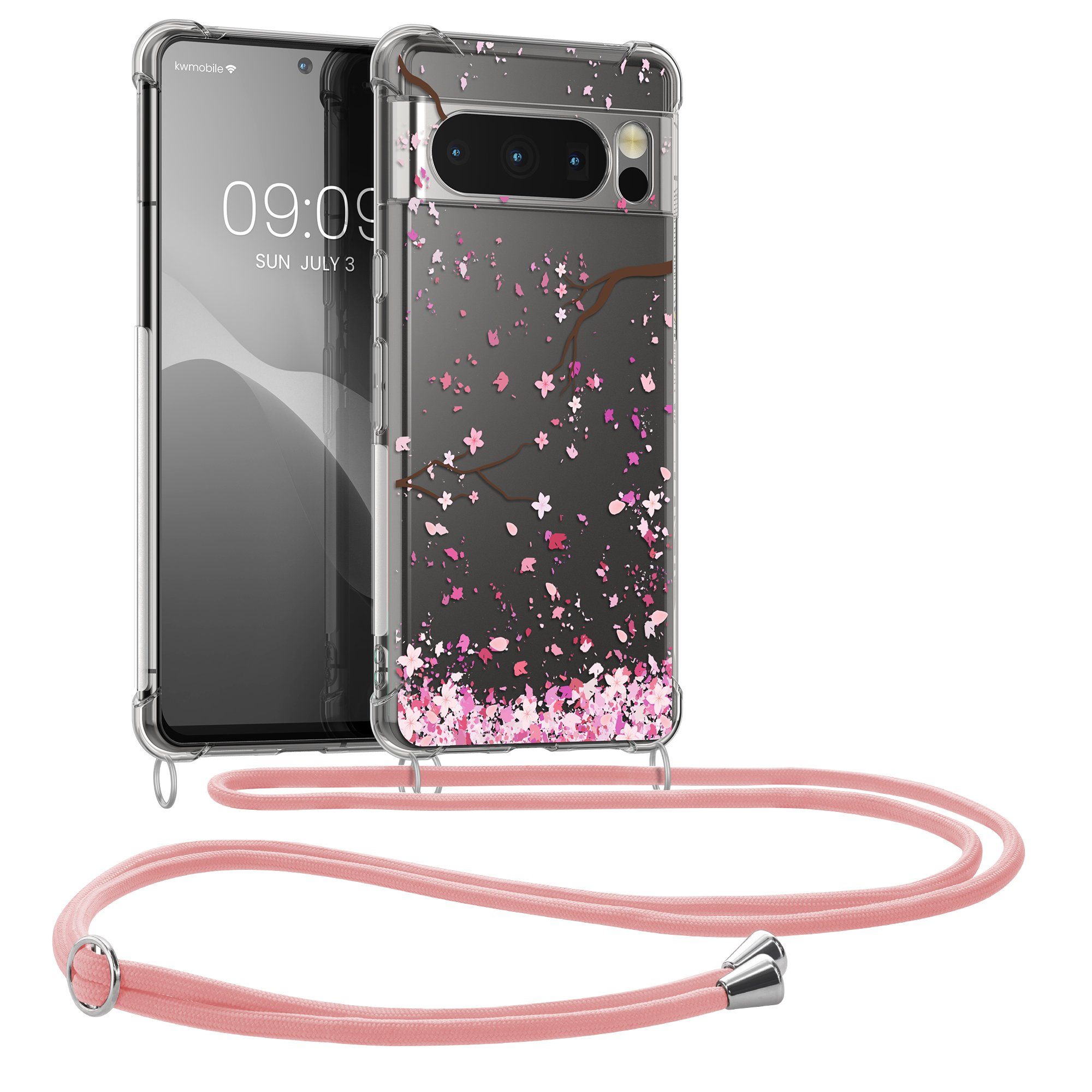 kwmobile Etui Hülle für Google Pixel 8 Pro, Silikon Handyhülle mit Kette - Handykette Handyband