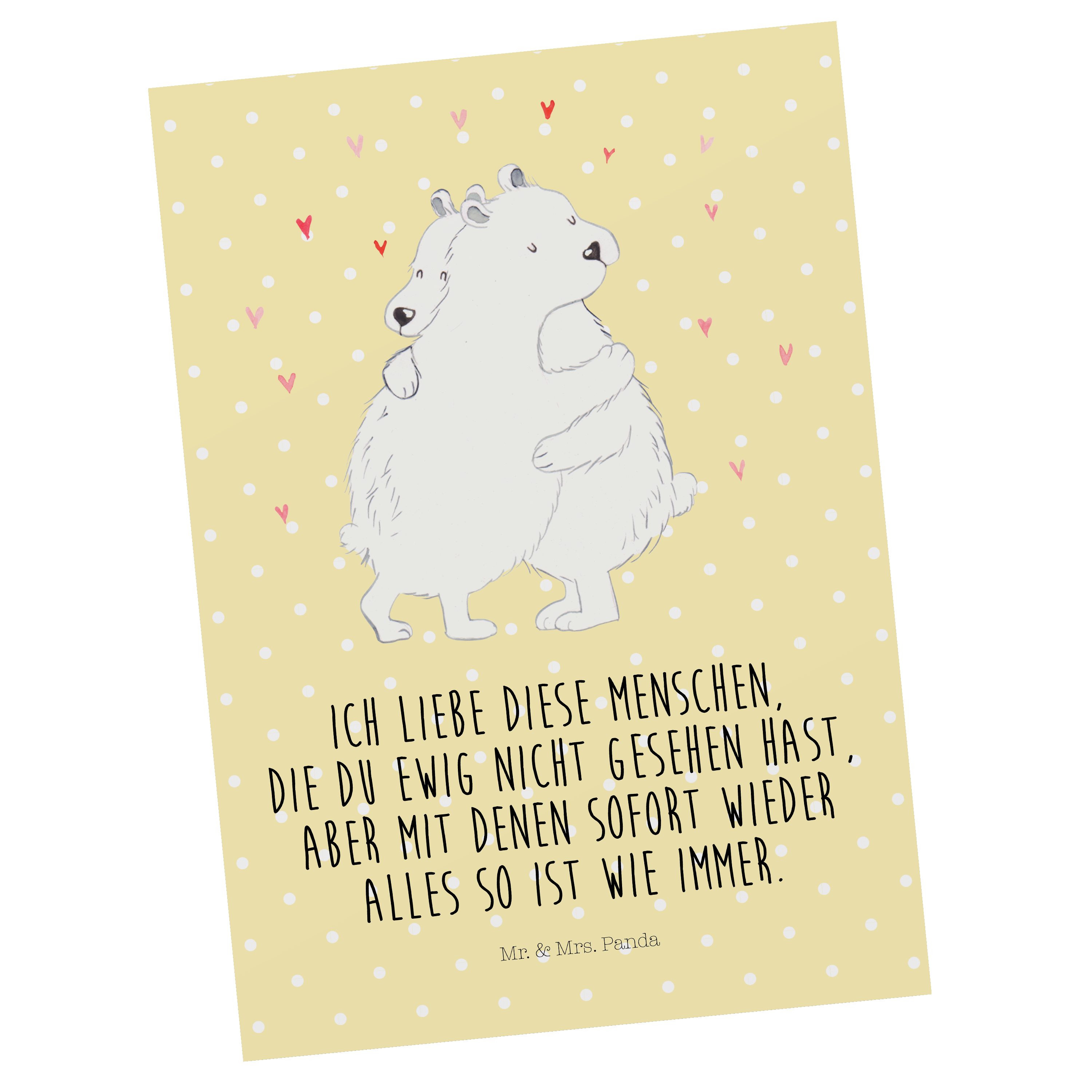 Mr. & Mrs. Panda Postkarte Eisbär Umarmen - Gelb Pastell - Geschenk, Geschenkkarte, lustige Sprü