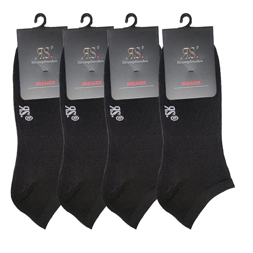 4-er Sneaker-Socken Baumwolle hautfreundlicher aus COTTON (Spar-Pack, Unisex Sneakersocken 4-Paar, Pack) Riese Schwarz Strümpfe