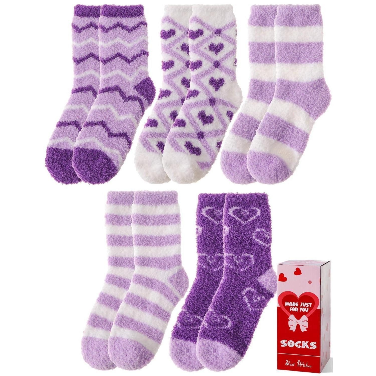 LuxusKollektion Kuschelsocken Kuschelsocken Damen Lila Herzstreifen 41-46