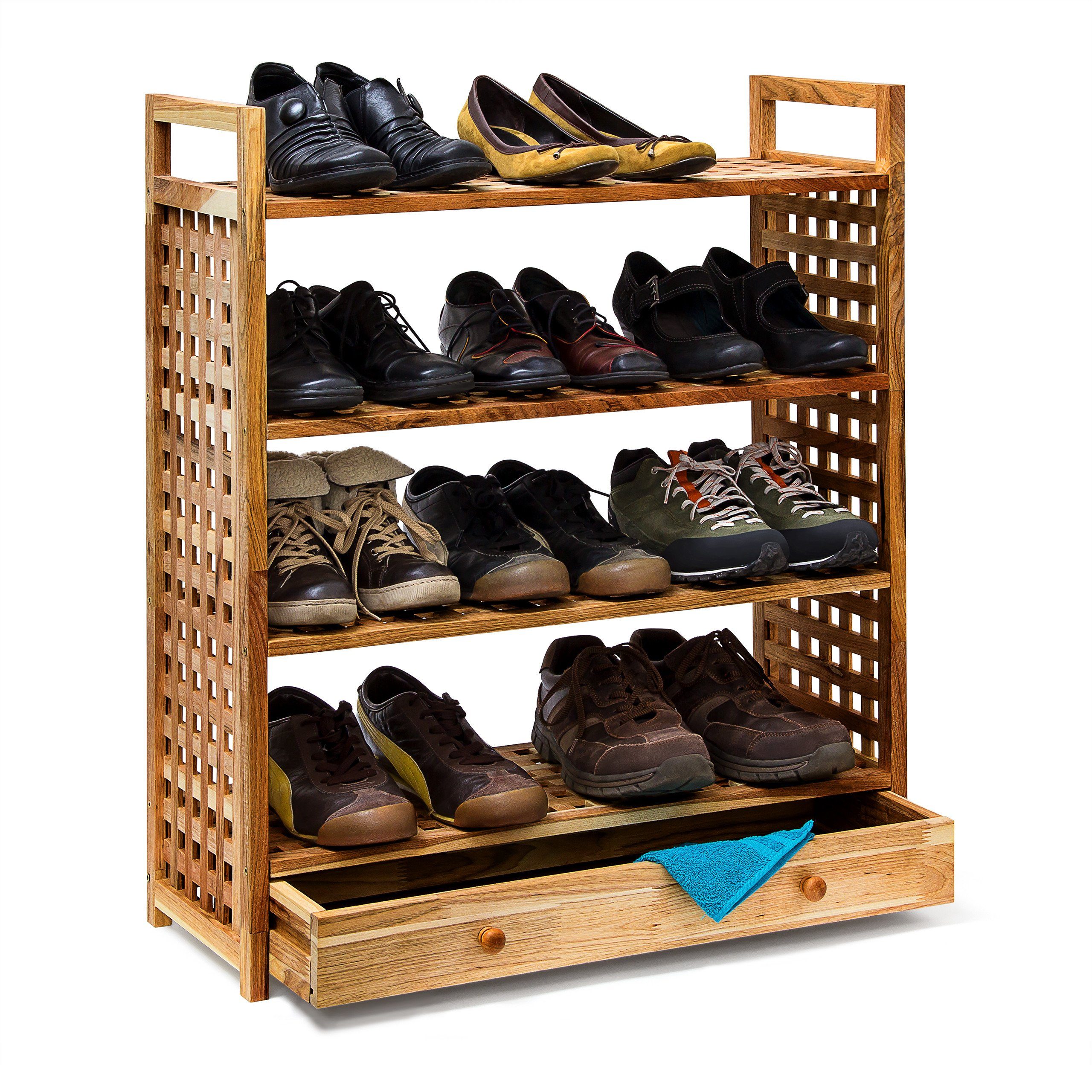 relaxdays Schuhregal Walnuss mit Schublade günstig online kaufen