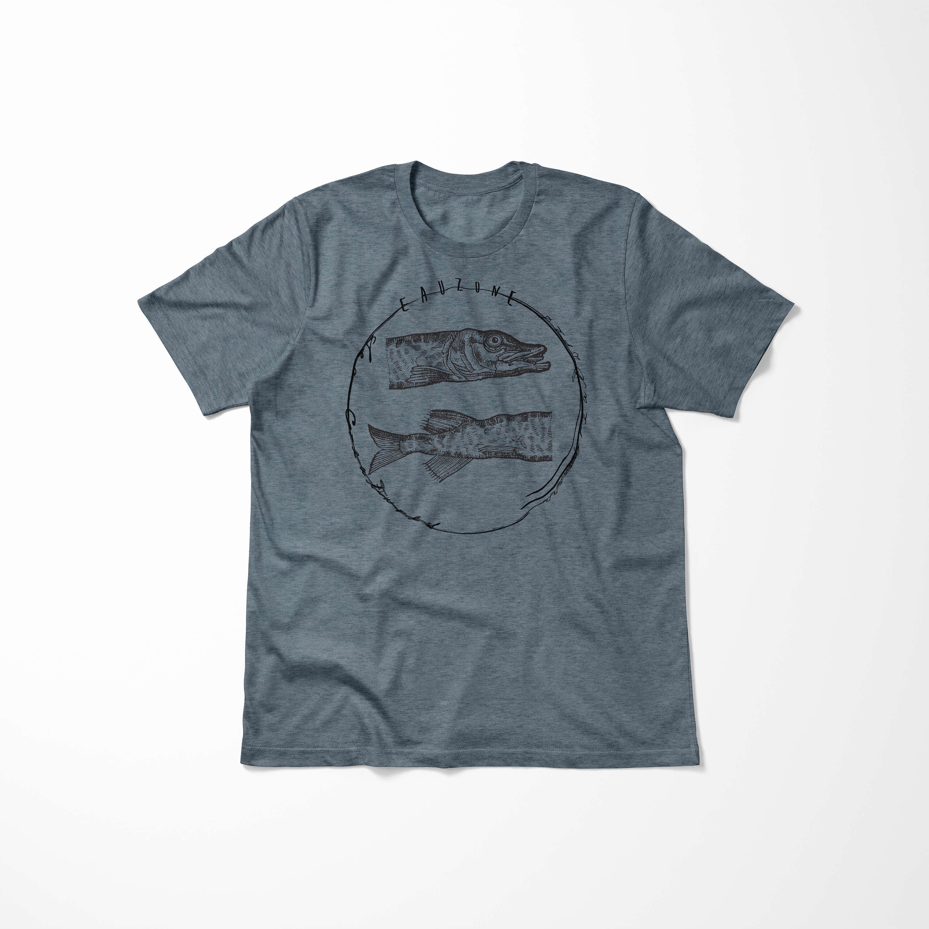 Sinus Art T-Shirt T-Shirt Sea und Schnitt Fische Tiefsee - Creatures, / Struktur Sea Serie: Indigo feine sportlicher 086