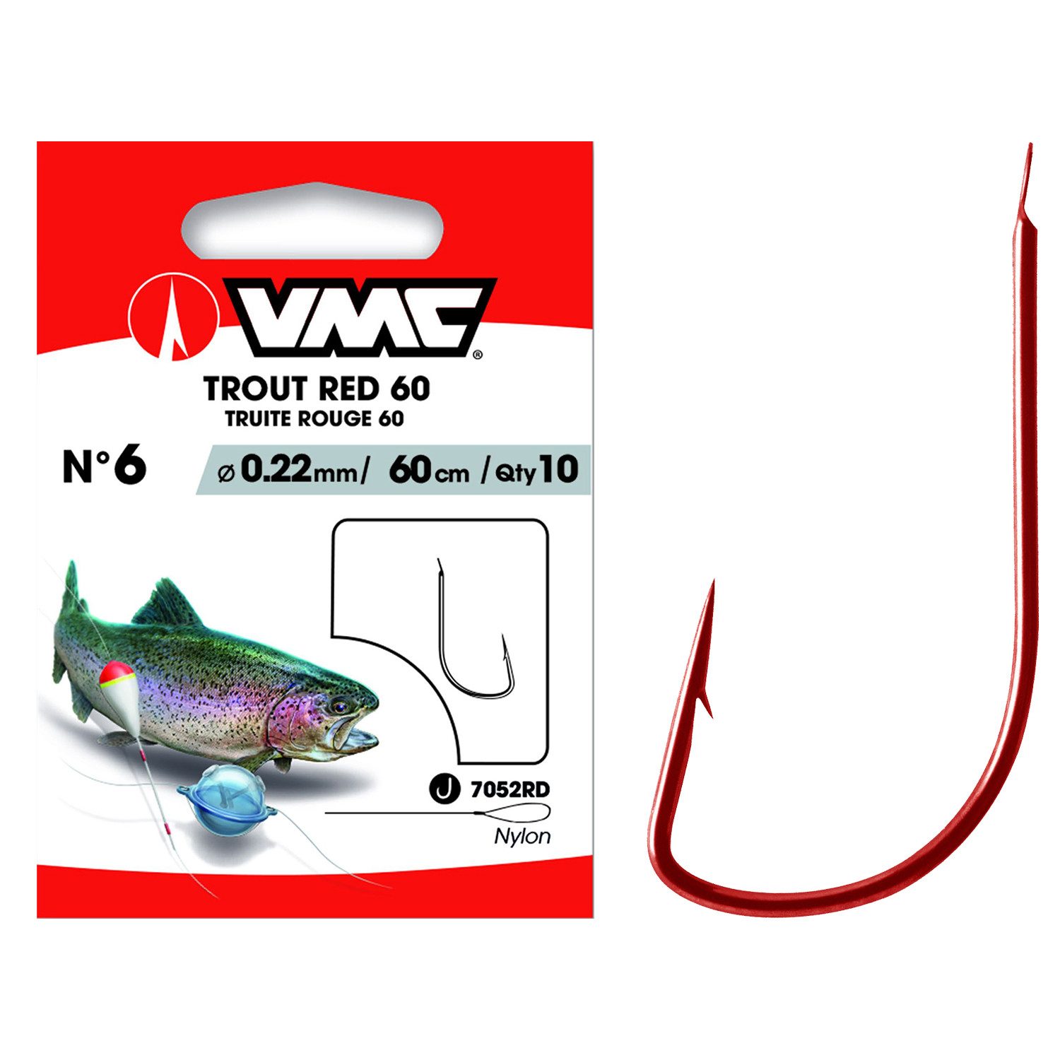 Forellenhaken VMC Forellenhaken 7052 Vorfachhaken Rot 60cm