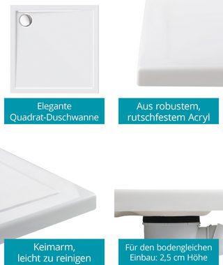 Calmwaters Duschwanne Modern Select, Quadratisch, Acryl, Bodengleiche Acryl-Brausetasse, 1-St., Quadrat-Duschwanne, 80 x 80 x 2,5 cm, Weiß, Acryl, 01SL2983