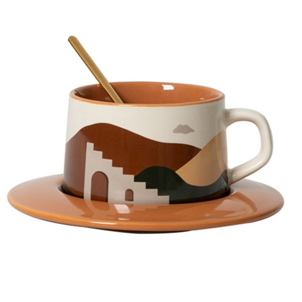 Vintage (1-tlg), Teetasse Untertasse und und Tasse Ceramic Teetasse Style Kaffeebecher, Set, mit Set Löffel, Keramik Untertassen Dekorative Kaffeeservice
