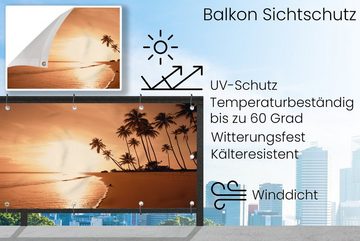MuchoWow Balkonsichtschutz Sonnenuntergang - Tropisch - Palme - Strand - Meer (1-St) Balkonbanner, Sichtschutz für den Balkon, Robustes und wetterfest