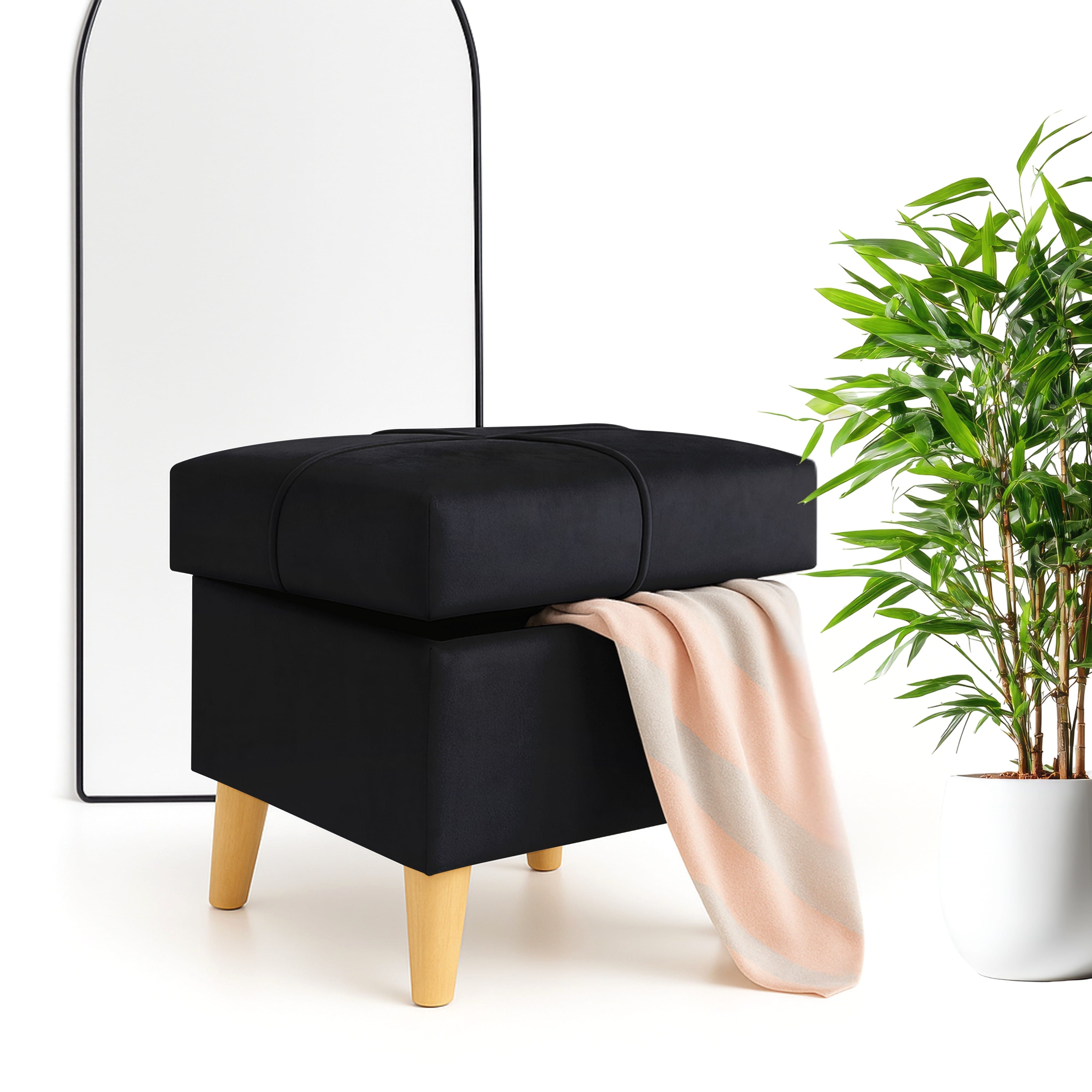 Outentin Hocker Velvet Puff Hocker mit Stauraum - 5 Farben, M/L Polsterhocker klappbar (Fusshocker & Fußablage, Sitzwürfel Ottoman), 150 kg Belastbarkeit, 36 × 36 × 41 cm & 70 × 37 × 42 cm