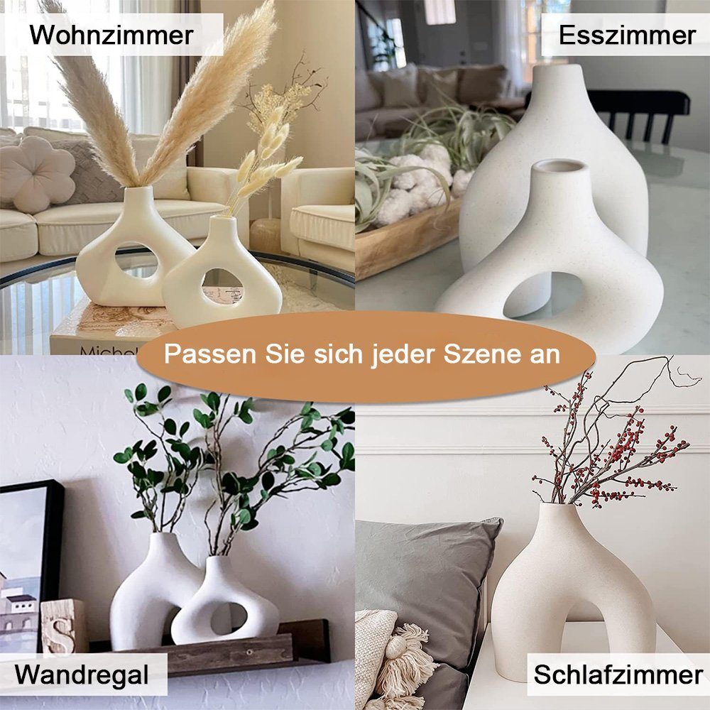 Stücke Weiß Dekovase NUODWELL Moderne 2 Boho Keramikvase, vasen Dekoration Minimalismus-Stil