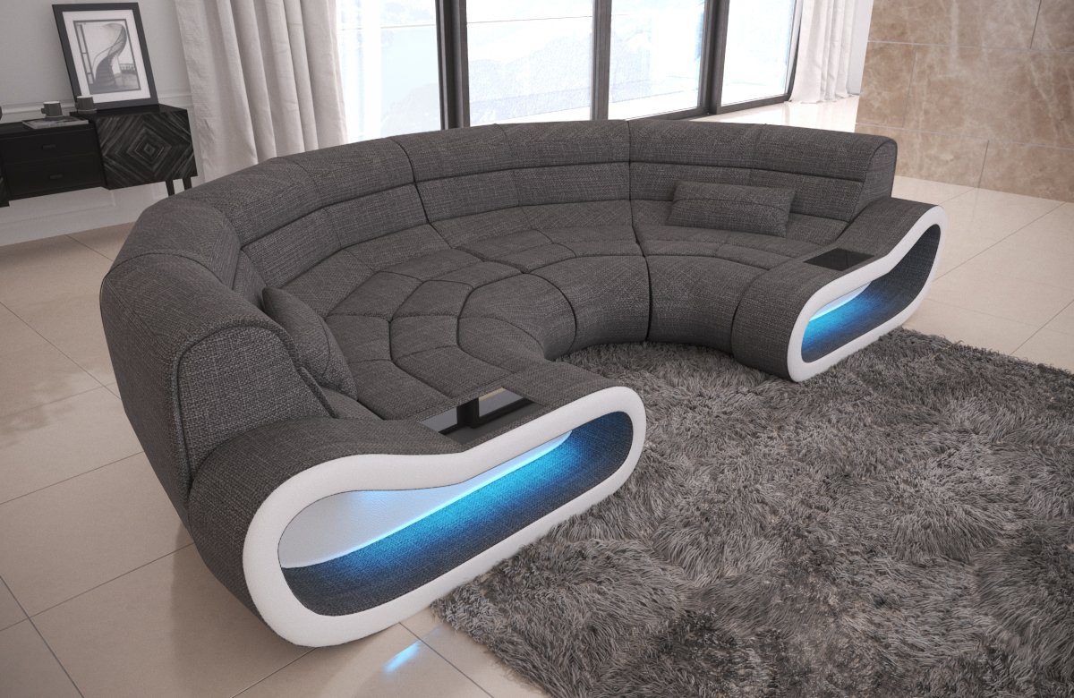 LED, Dreams ergonomischer Stoff Ecksofa Polstersofa mit Rückenlehne Polster Concept Couch Designersofa Bigsofa mit H5 Sofa, Stoffsofa Sofa Grau-Weiss