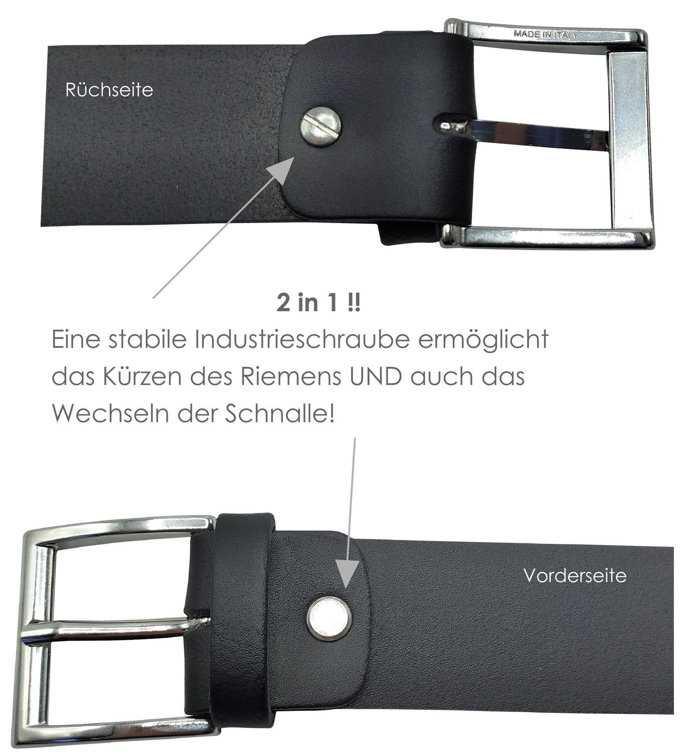 Herrengürtel, 100% Leder, Schraube, cm, Schwarz FRONHOFER kürzbar, mit 18580 4 Ledergürtel Wechselgürtel