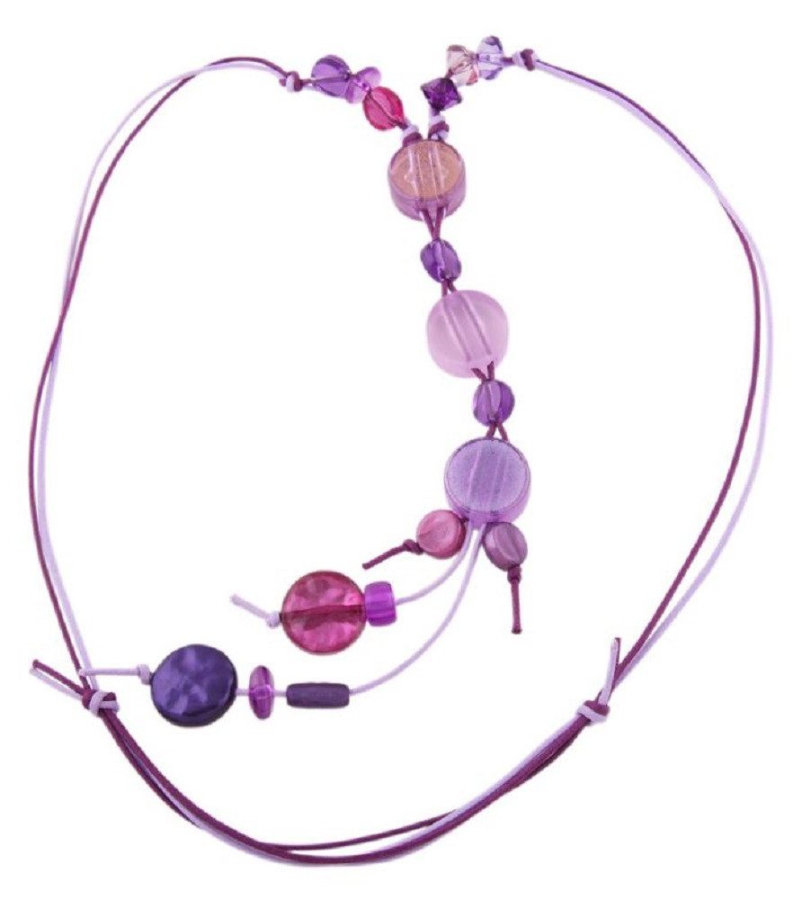 Collier Kette Kunststoff-Perlen lila-pinkfarben Kordel 80 cm