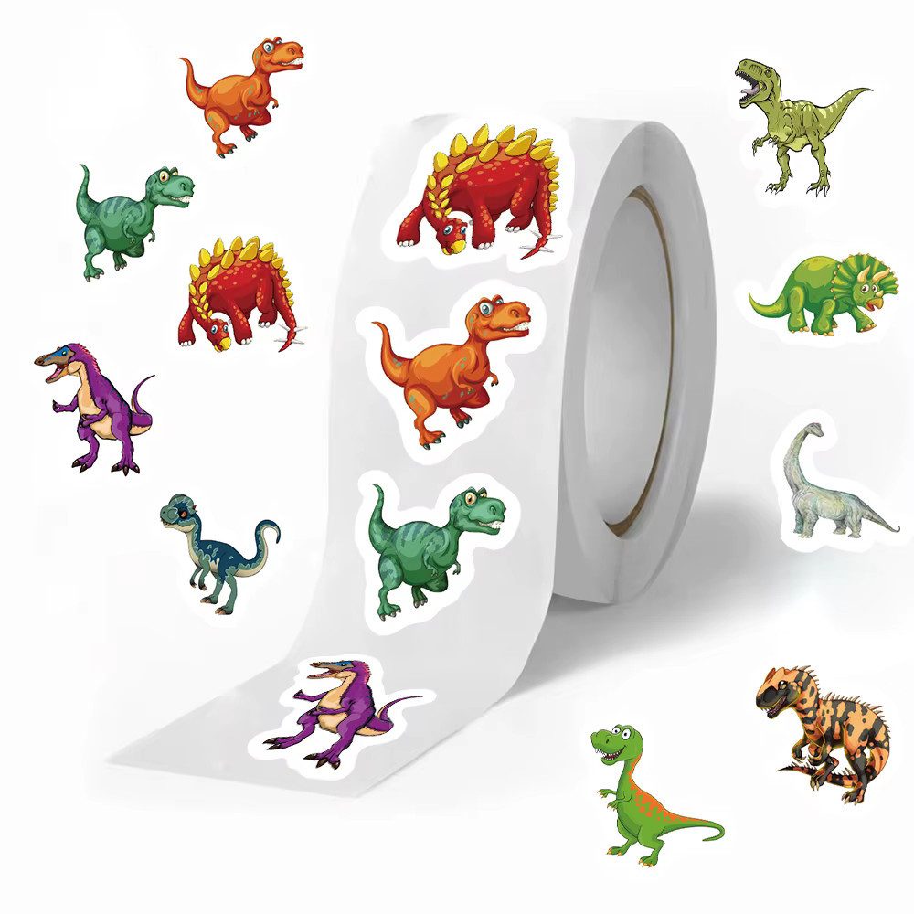 Ware aus aller Welt Aufkleber 500 Dinosaurier Sticker selbstklebend 2,5 cm verschiedene Dino-Motive, (500tlg)