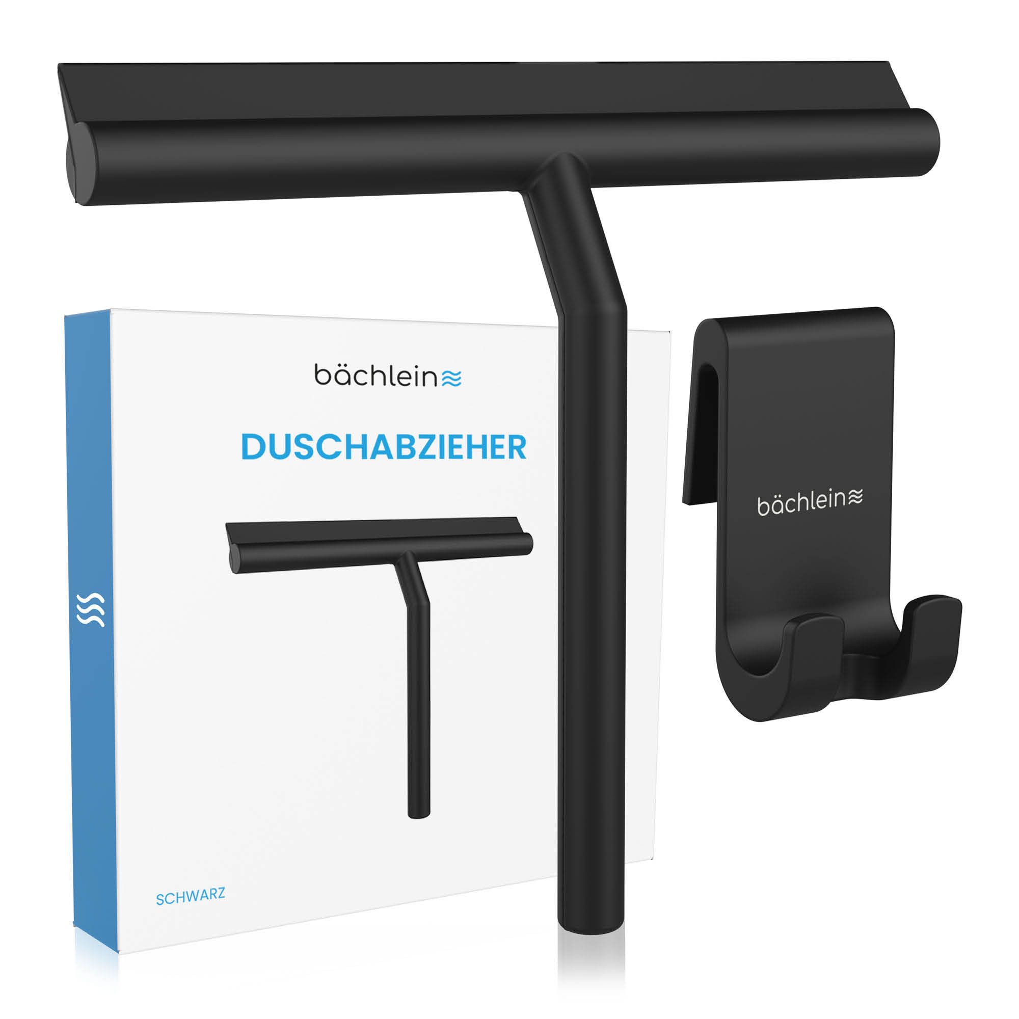 Bächlein Duschabzieher Glasabzieher Silikon - Abzieher Dusche, Haltehaken + Wasserabzieher, 21 cm breit