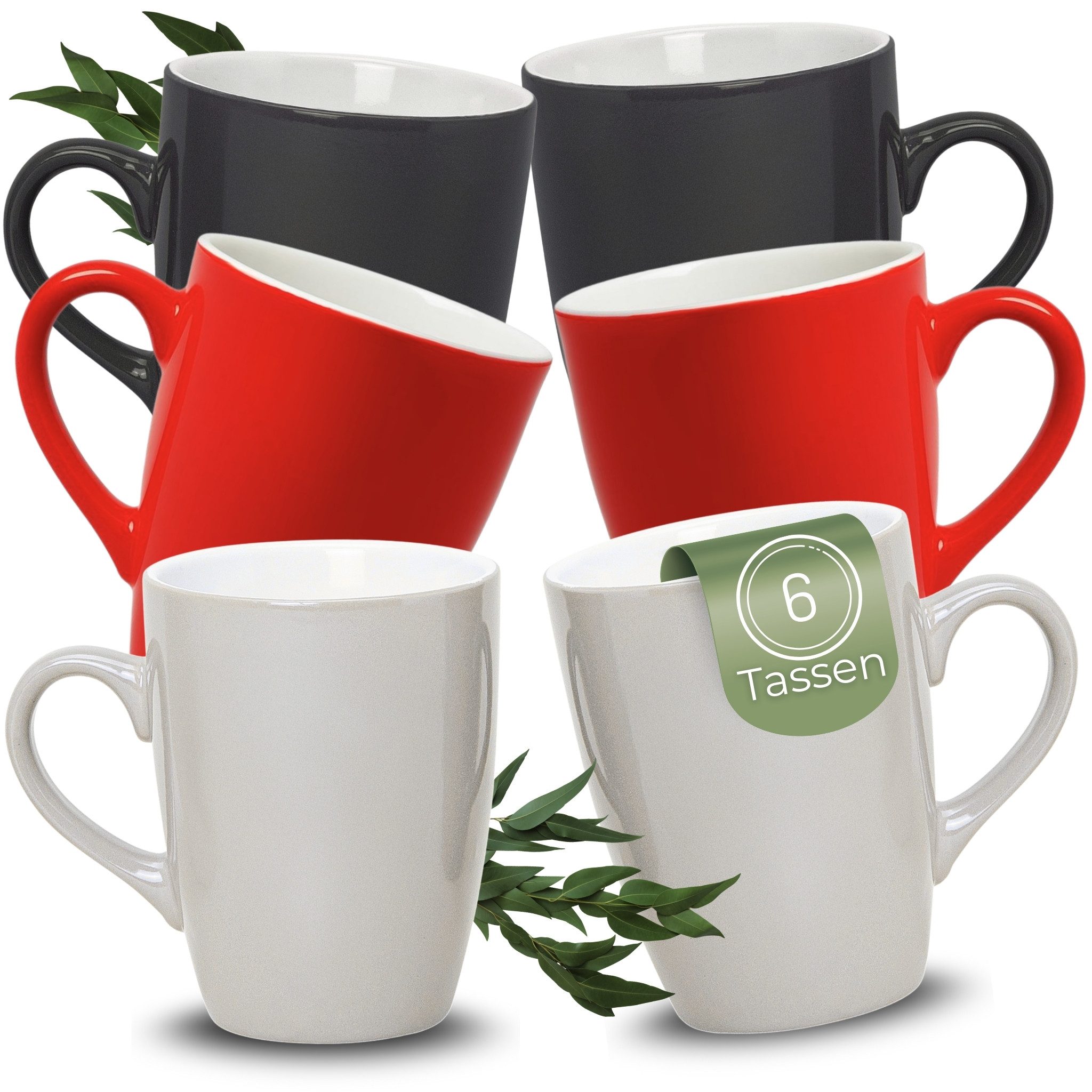 matches21 HOME & HOBBY Tasse Kaffeetassen 6er Set aus Keramik 340ml, Teetassen moderne Farben, 6-tlg., Keramik, Moderne Kaffeebecher Spülmaschinenfest & Mikrowellengeeignet