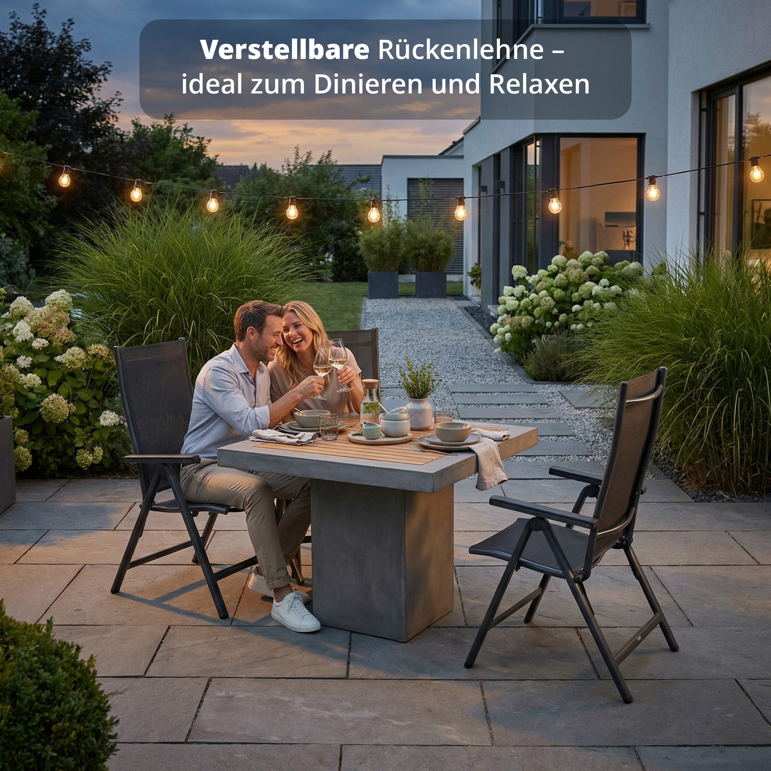 KHG Gartenstuhl Alu Klappstuhl, 8-Fach verstellbare Rückenlehne mit Armlehne (wetterfest, klappbar, rostfrei, vormontiert), wetterfest, klappbar, rostfrei, vorm – Bild 4 von 5