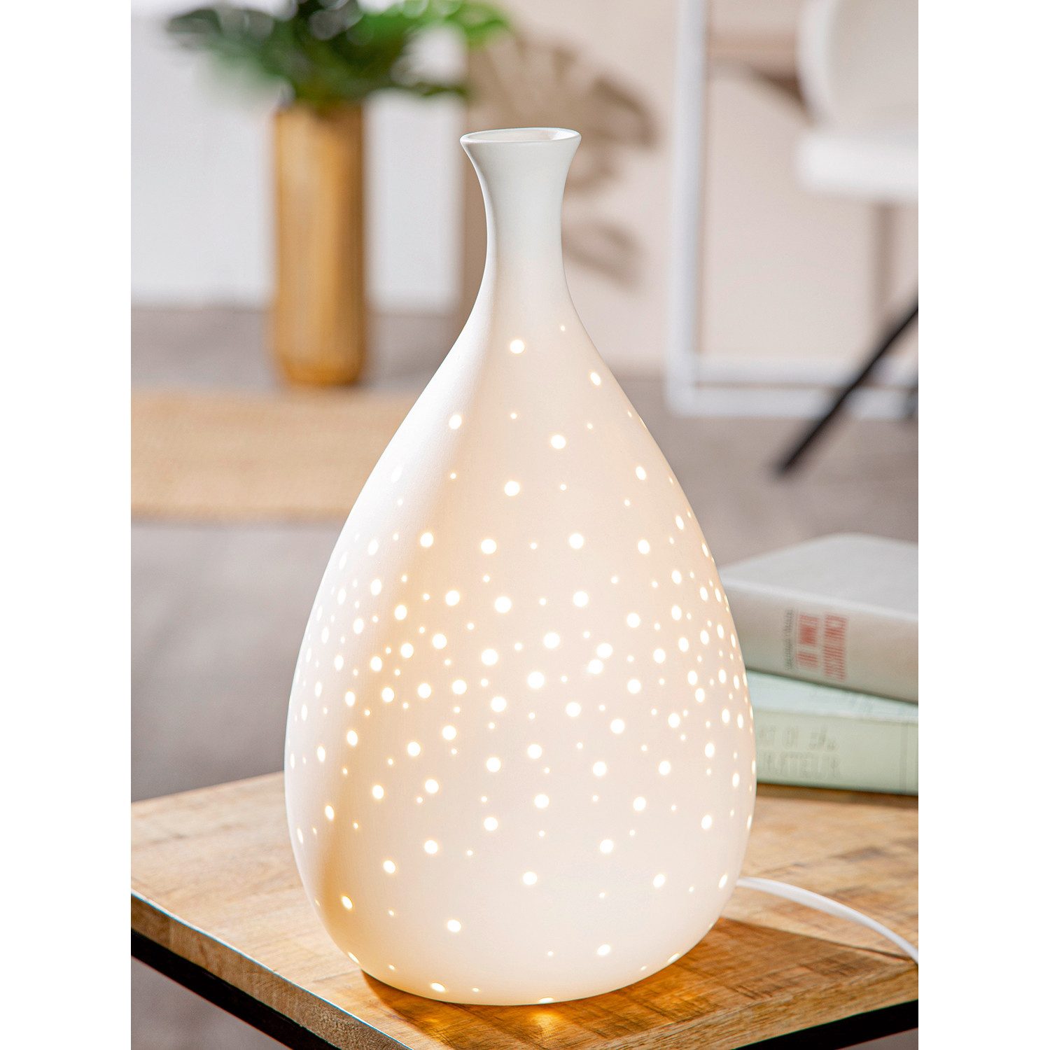 GILDE Tischleuchte GALAXY Leuchte - weiß - Porzellan - Höhe 33,5cm x Ø 18,5cm - Dekolampe, Tischlampe - Schreibtischlampe - Nachttischlampe