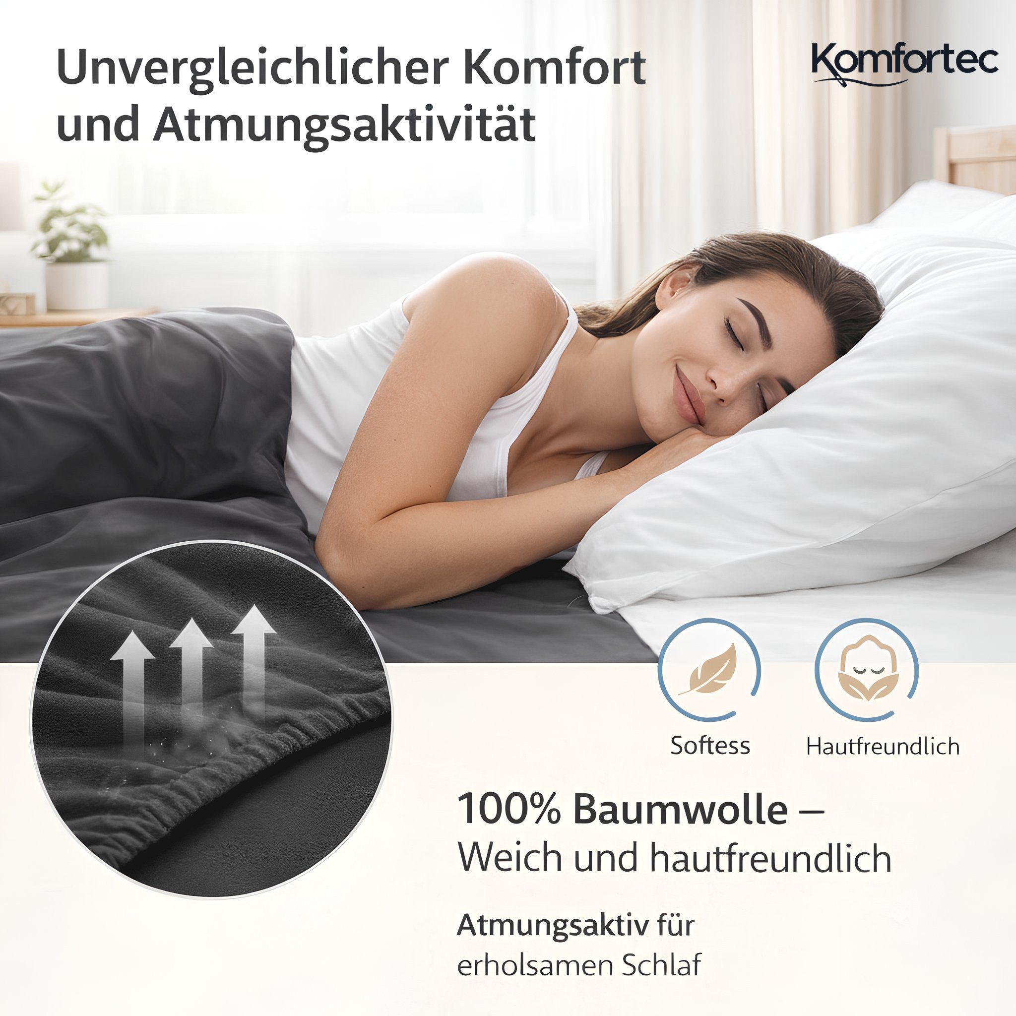 Komfortec Spannbettlaken Jersey Spannbettuch, 90x200, 140x200, 160x200, 180x200 oder 200x200 cm, 100% Baumwolle (135 g/m), Gummizug: Rundum, (1 Stück), OEKO-TEX® Standard 100 Zertifisiert, für Matratzen bis 25 cm Höhe