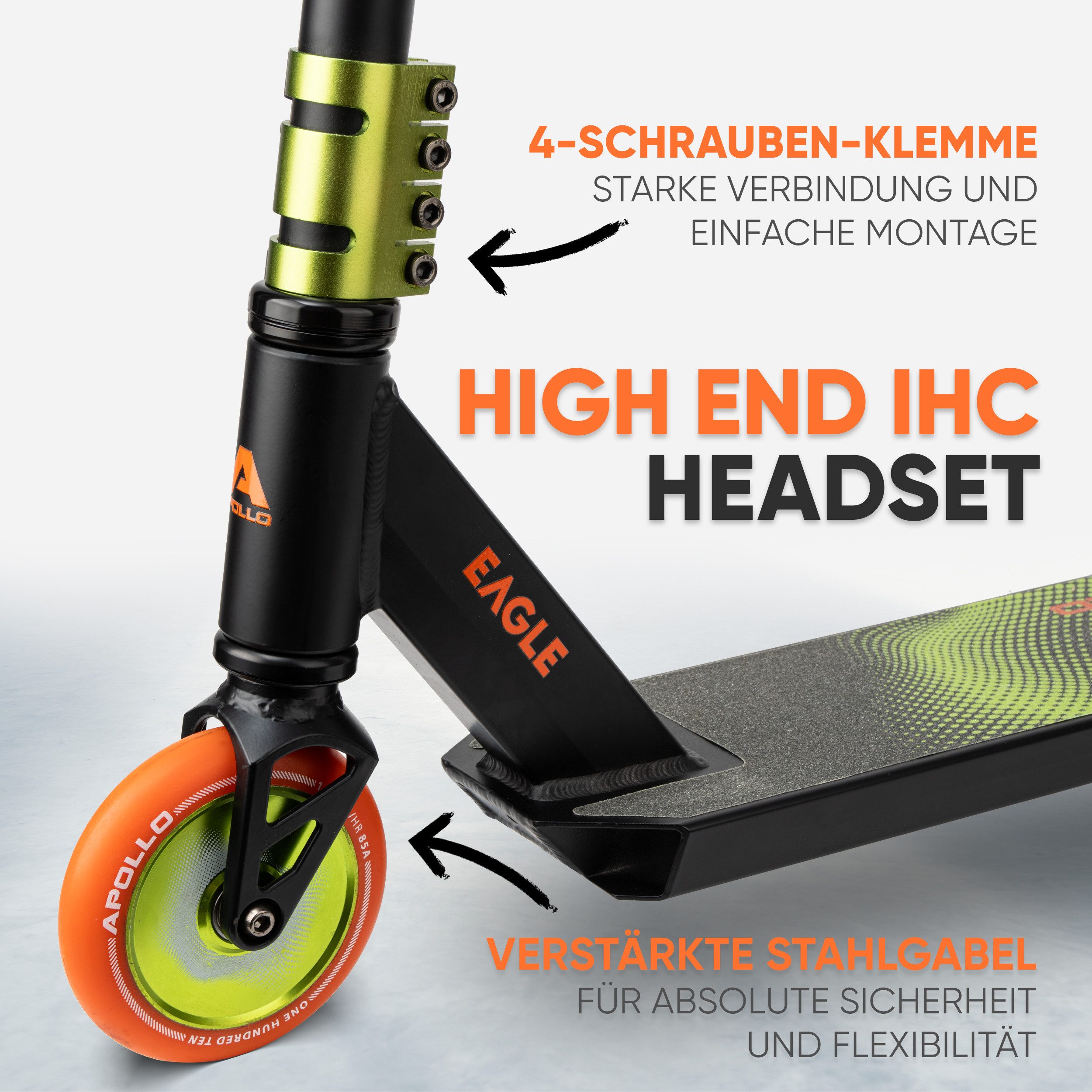 Apollo Stuntscooter Eagle, eloxierter Profi Stuntroller für Kinder & Erwachsene, aus robustem HQ Aluminium, leicht & stabil, bis 100 kg belastbar