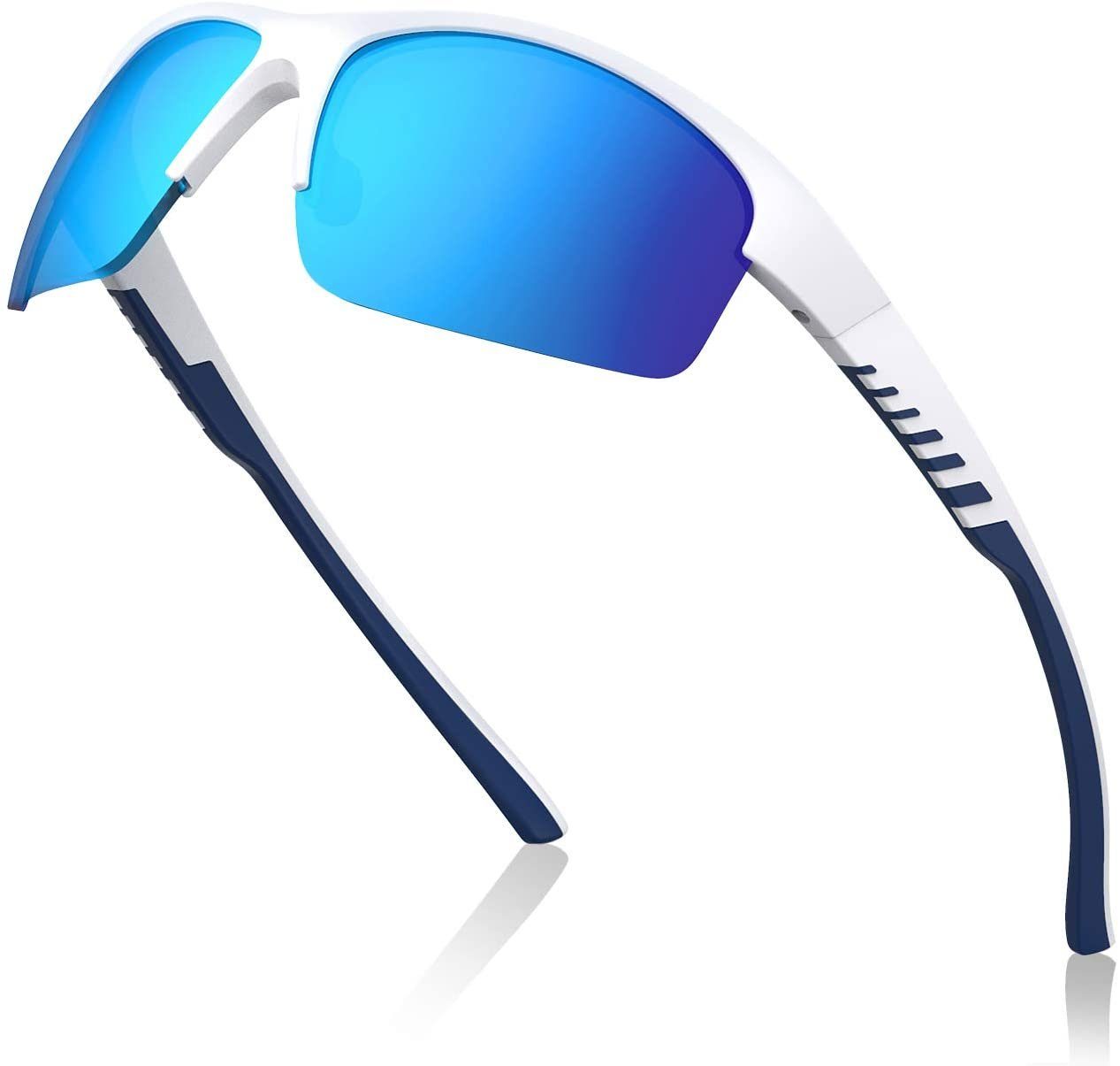 Radsportbrille Sportfischen UV400 Sonnenbrille Schutzbrille mit Etui Schwarz 