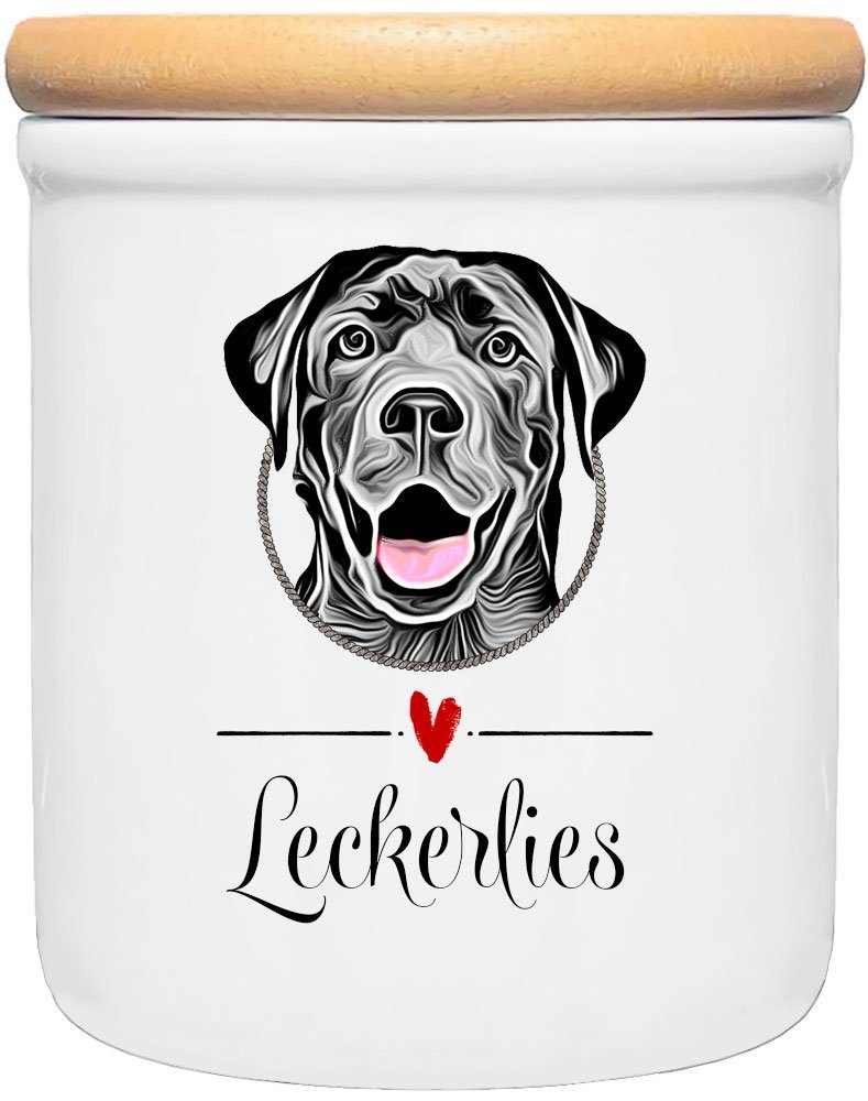 Cadouri Vorratsdose LABRADOR - Leckerlidose Hund - für Hundekekse, Keramik, (Leckerlidose mit Hunderasse, 2-tlg., 1x Keramikdose mit Holzdeckel), Hundekeksdose, handgefertigt in Deutschland, für Hundebesitzer, 400 ml