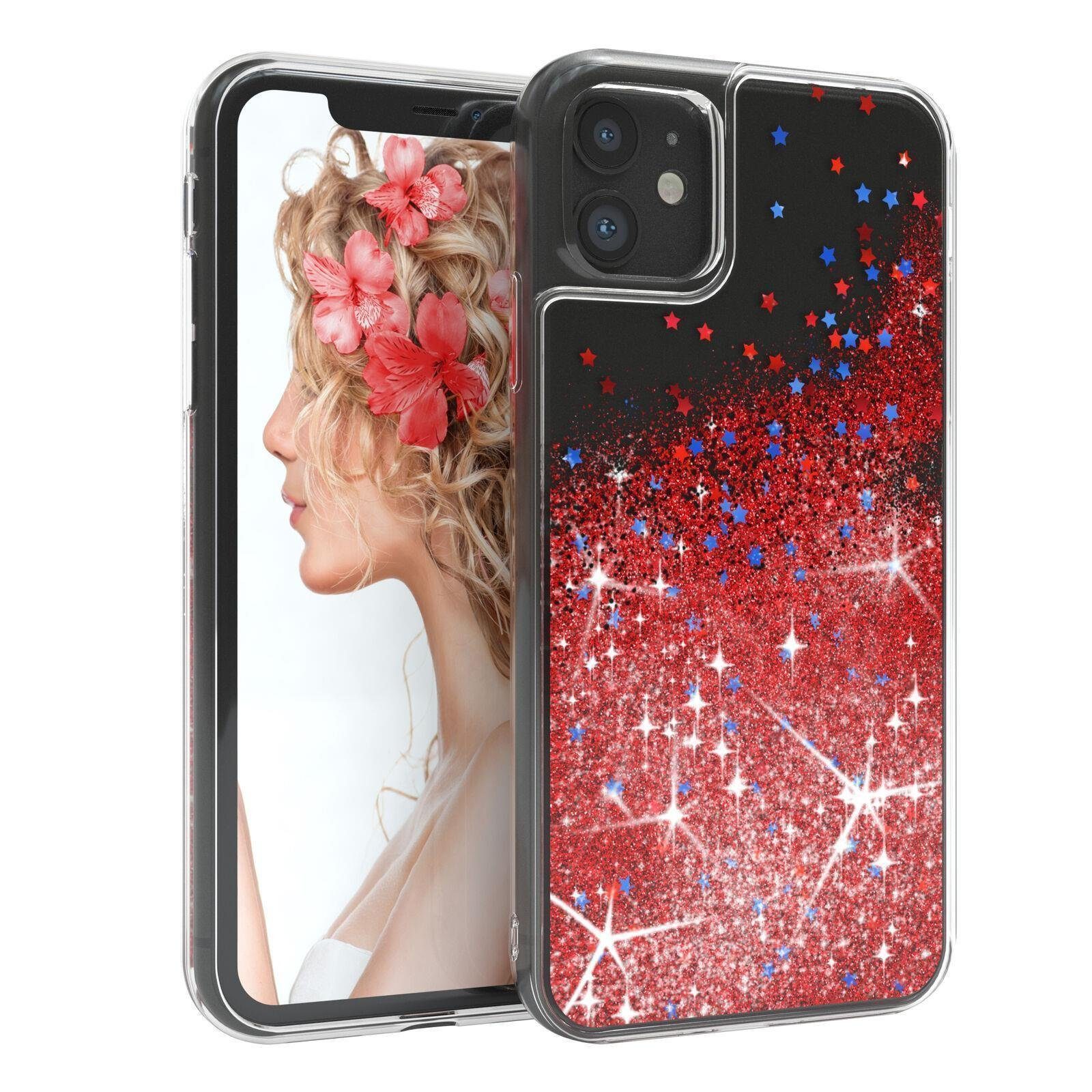 EAZY CASE Handyhülle Liquid Glittery Case für Apple iPhone 11 6,1 Zoll, Silikonhülle mit Glitzereffekt Hülle Glitzer Flüssig Back Cover Rot