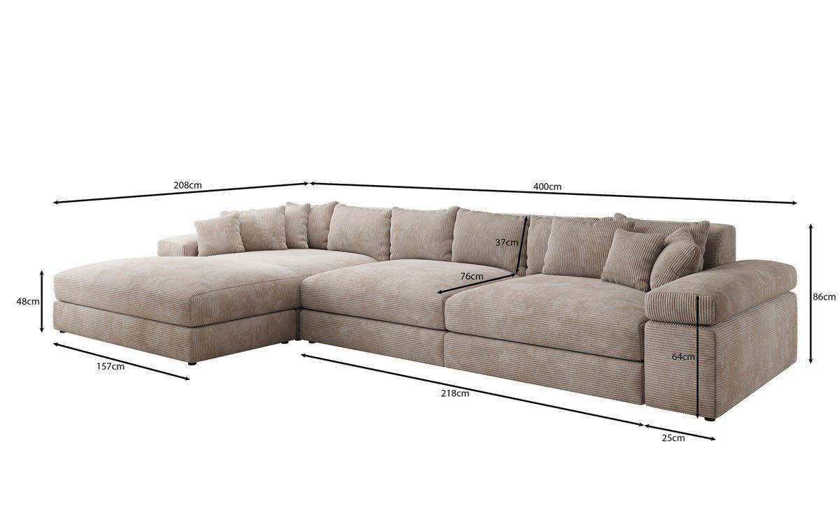 Luxusbetten24 Sofa Designer Sofa Bernardo L Maxi in Cord, mit breiter Ottomane