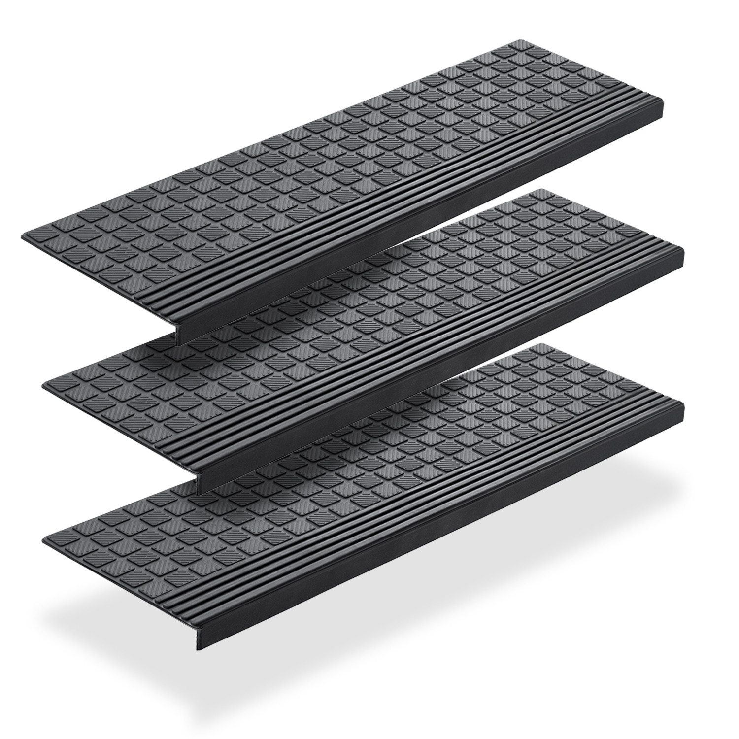 BigDean Stufenmatte 3x Gummi 65x25cm Treppenstufen Außen Antirutschmatten, eckig, Höhe: 30 mm, Rutschfest, Grip-Profil, Selbsklebend, Abriebfest