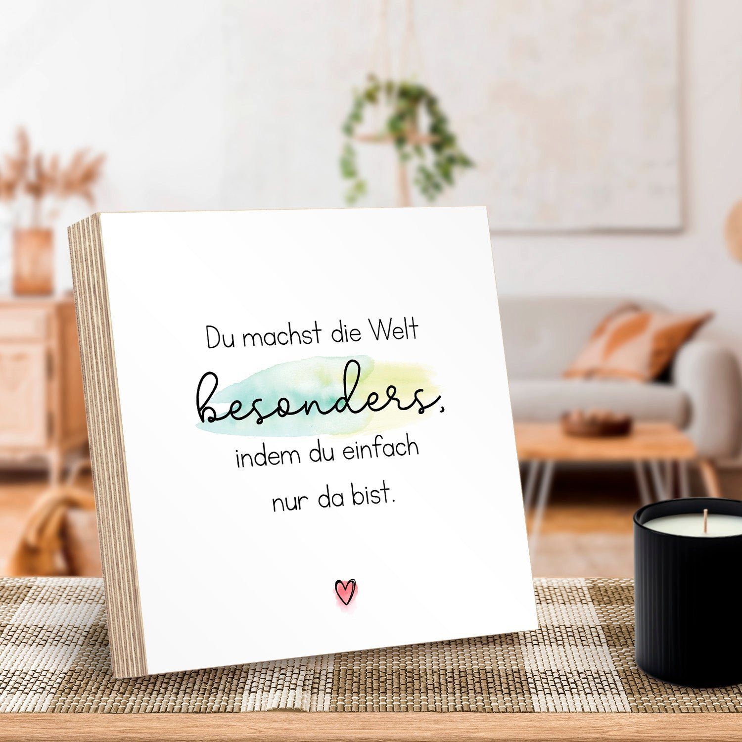 ARTFAVES Holzbild Holzschild mit Spruch - Du machst die Welt besonders, kleines Dankeschön-Geschenk als Deko