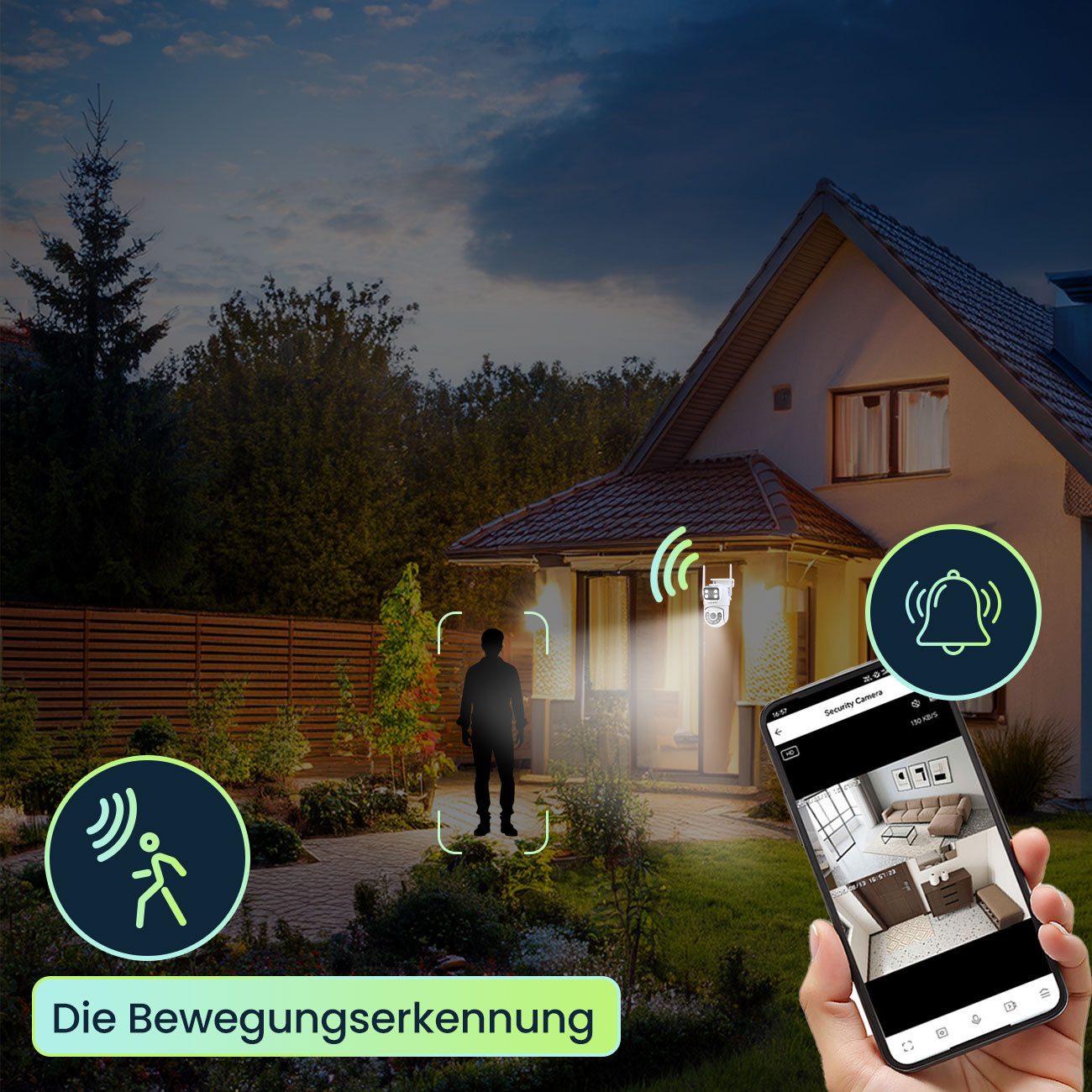 shop'n smile ideoon IP-Überwachungskamera Leistungsstarke Dual Lens Outdoor Überwachungskamera 355° Nachtsicht (Außenbereich, 1-tlg., IP66, Full HD, 355°/90° Schwenk, 3.6mm Objektiv, 80°, 15,96 dBm)