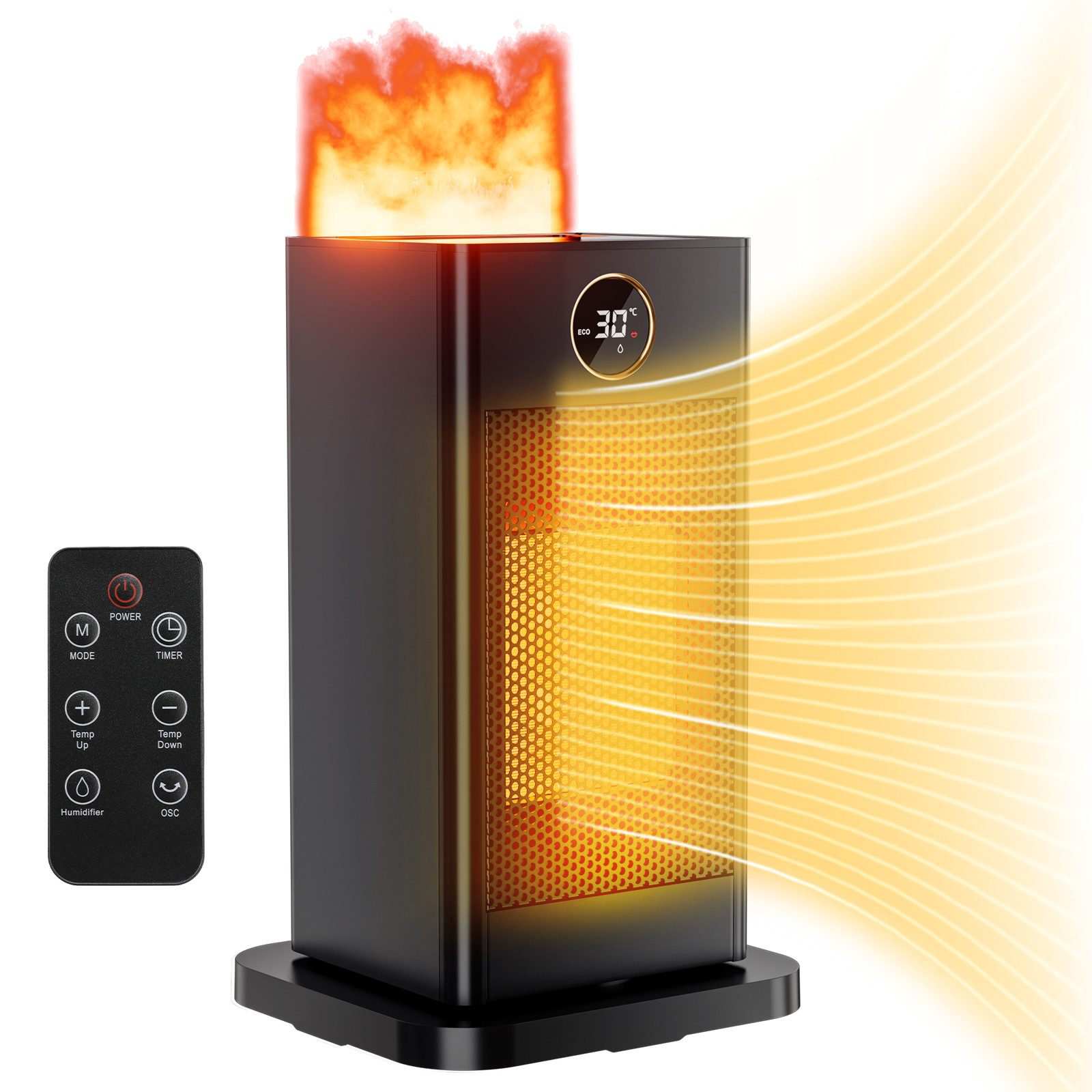TLGREEN Тепловентиляторы mit Befeuchtungsfunktion, PTC Leise Heizung,12-Std-Timer, 4 Modus, 1500 W, 90° Oszillierend, Fernbedienung, Umgebungslicht, Tip Over Schutz