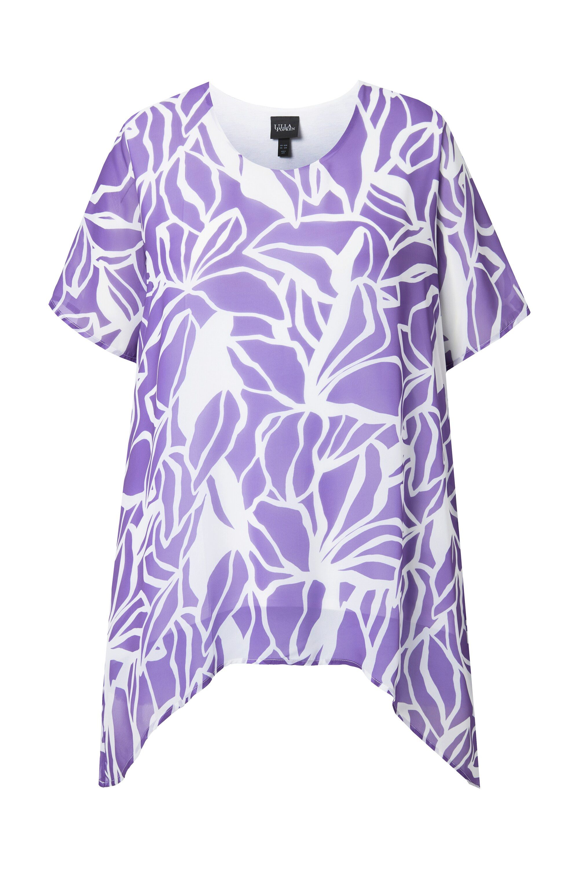 Ulla Popken Tunika Chiffon-Bluse Rückenschlitz Rundhals Halbarm