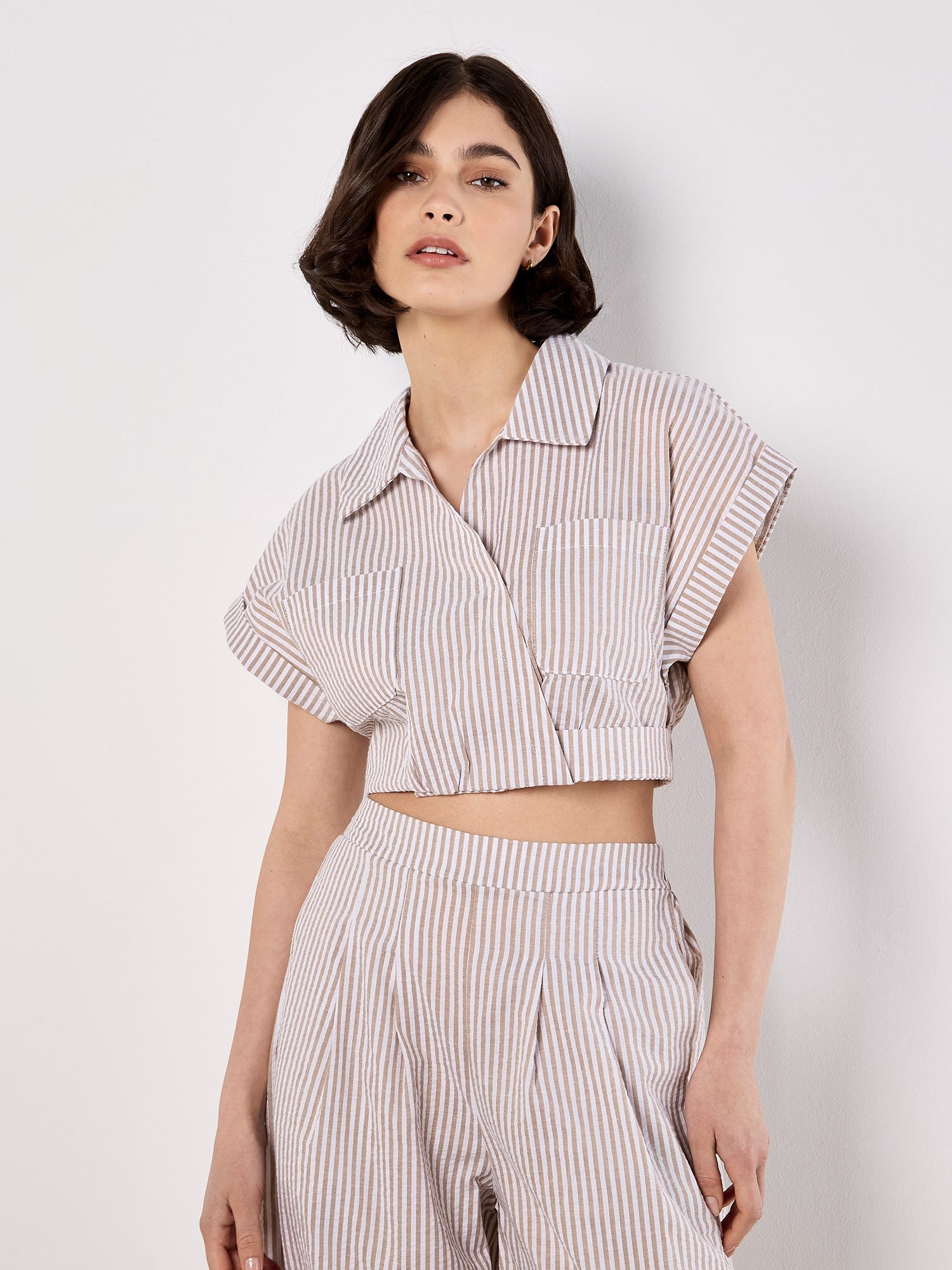 Apricot Blusentop Crop-Shirt mit Streifen