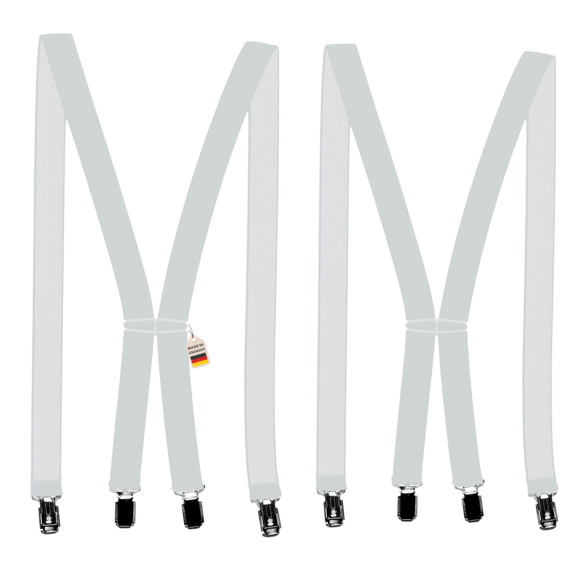 ZUKUNFTSENKEL Hosenträger Hellgrau 2er Pack schmal 2,5cm breite, 4 starke Clips (X-Form Für Damen und Herren) Deutsche Herstellung, Elastisch