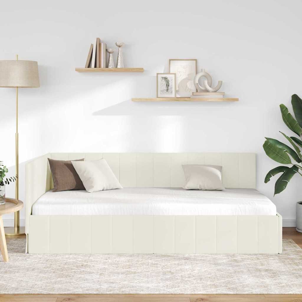 vidaXL Bett Eckbettgestell mit Kopfteil Creme 90 cm x 190 cm Samt (1-tlg) – Bild 3 von 5